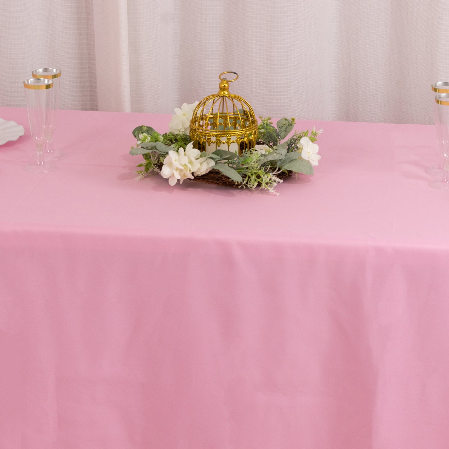 90"x156" Pink Seamless Premium Polyester Rectangular Tablecloth - 220GSM for 8 Foot Table With Floor-Length Drop
