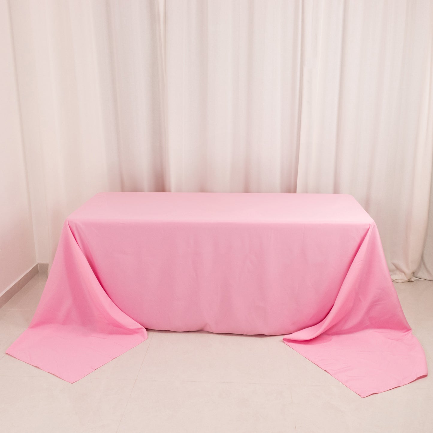 90"x156" Pink Seamless Premium Polyester Rectangular Tablecloth - 220GSM for 8 Foot Table With Floor-Length Drop