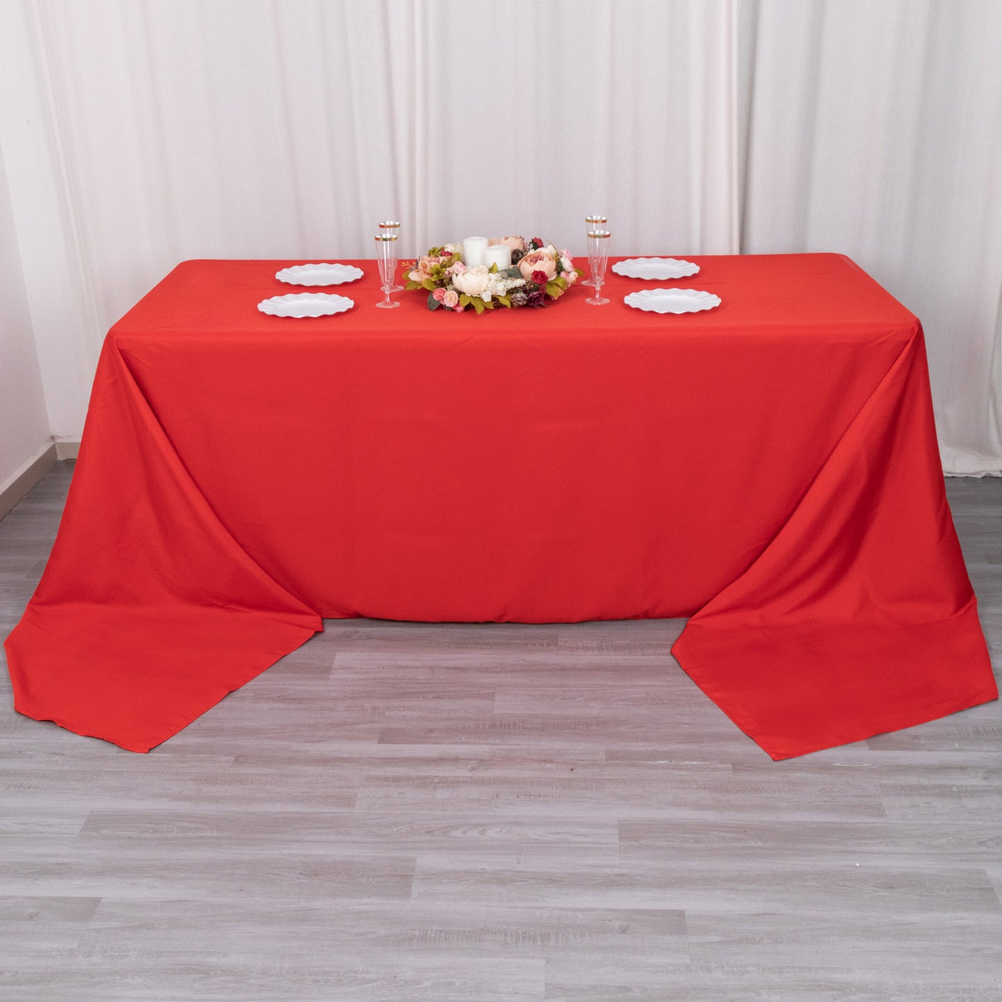 90"x156" Red Seamless Premium Polyester Rectangular Tablecloth - 220GSM