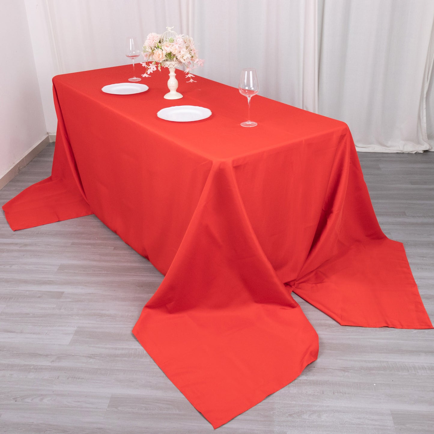 90"x156" Red Seamless Premium Polyester Rectangular Tablecloth - 220GSM