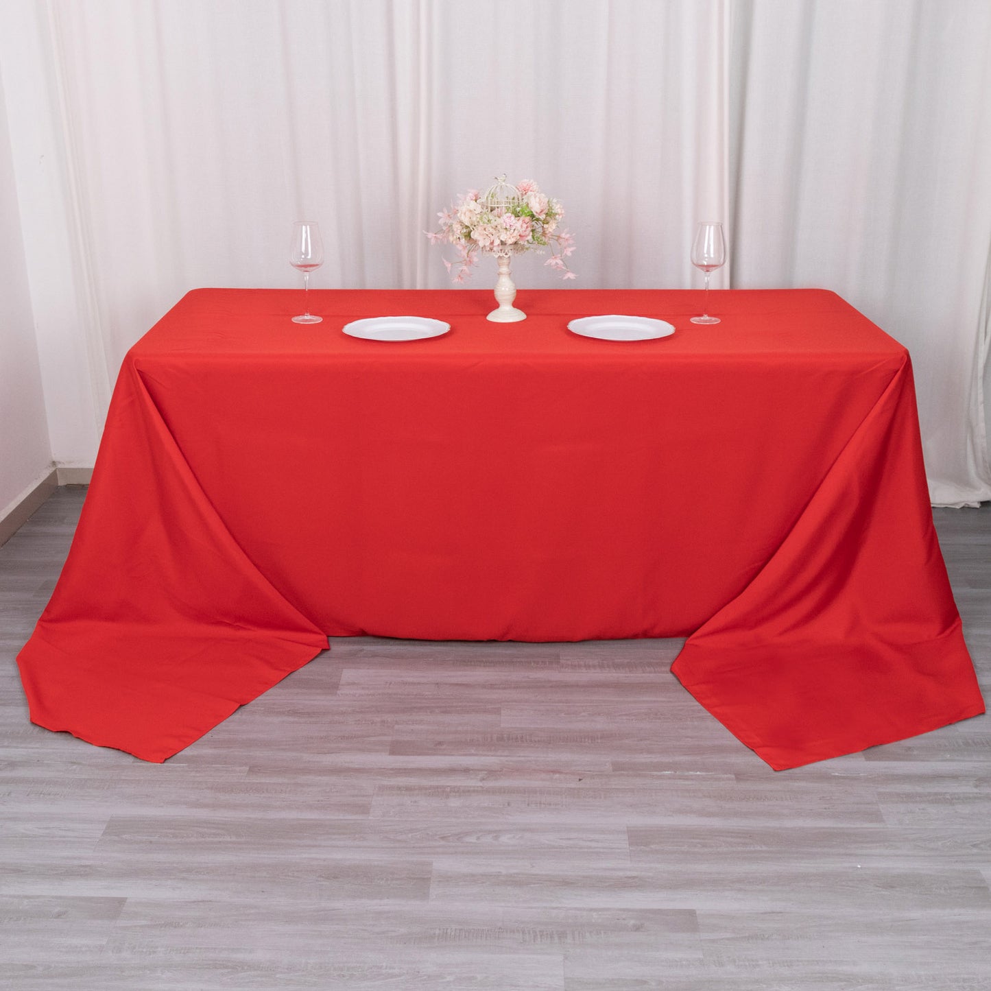 90"x156" Red Seamless Premium Polyester Rectangular Tablecloth - 220GSM