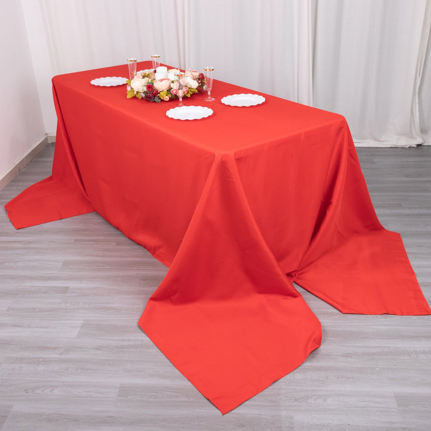 90"x156" Red Seamless Premium Polyester Rectangular Tablecloth - 220GSM