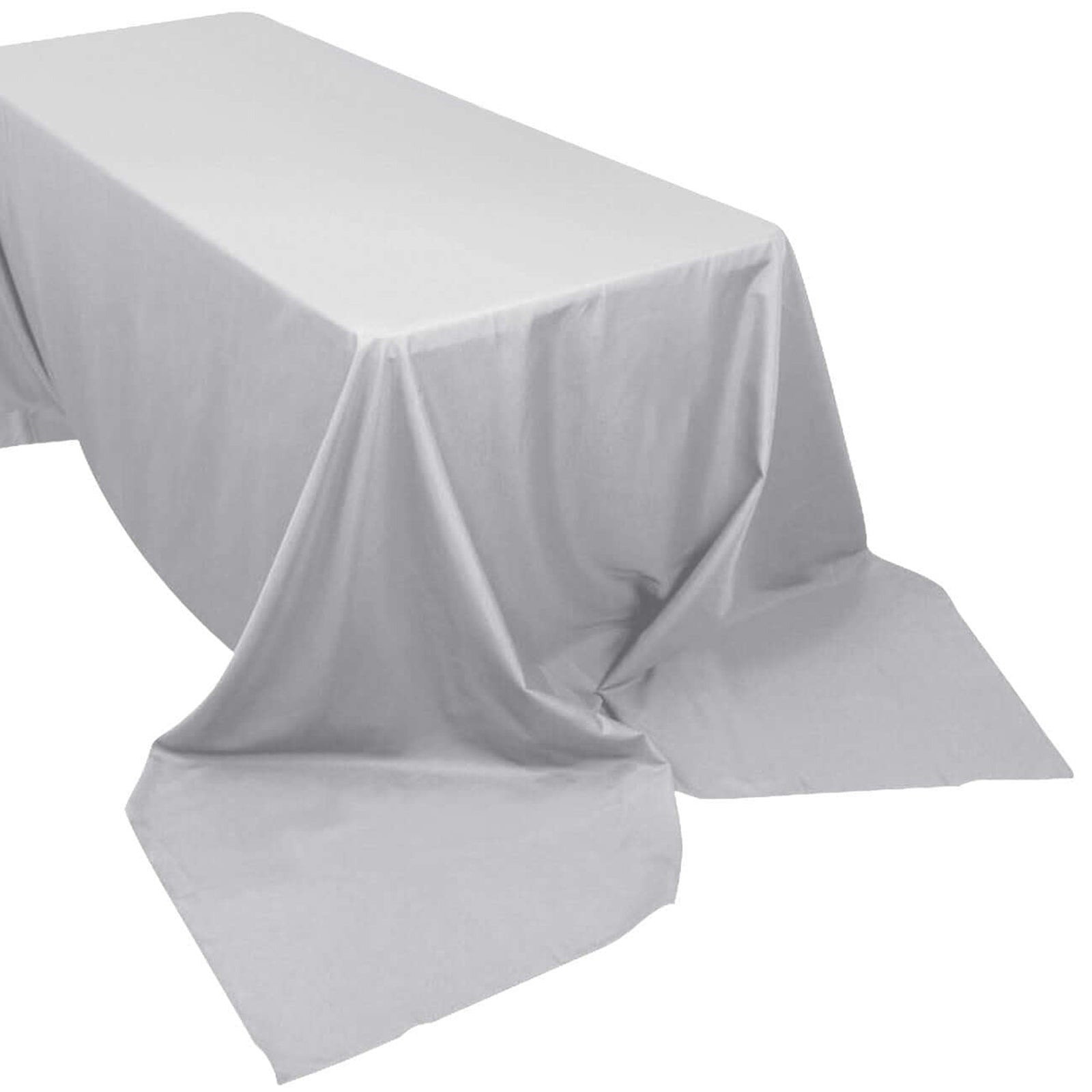 Rectangular 90 Inch x 156 Inch Silver Polyester Tablecloth