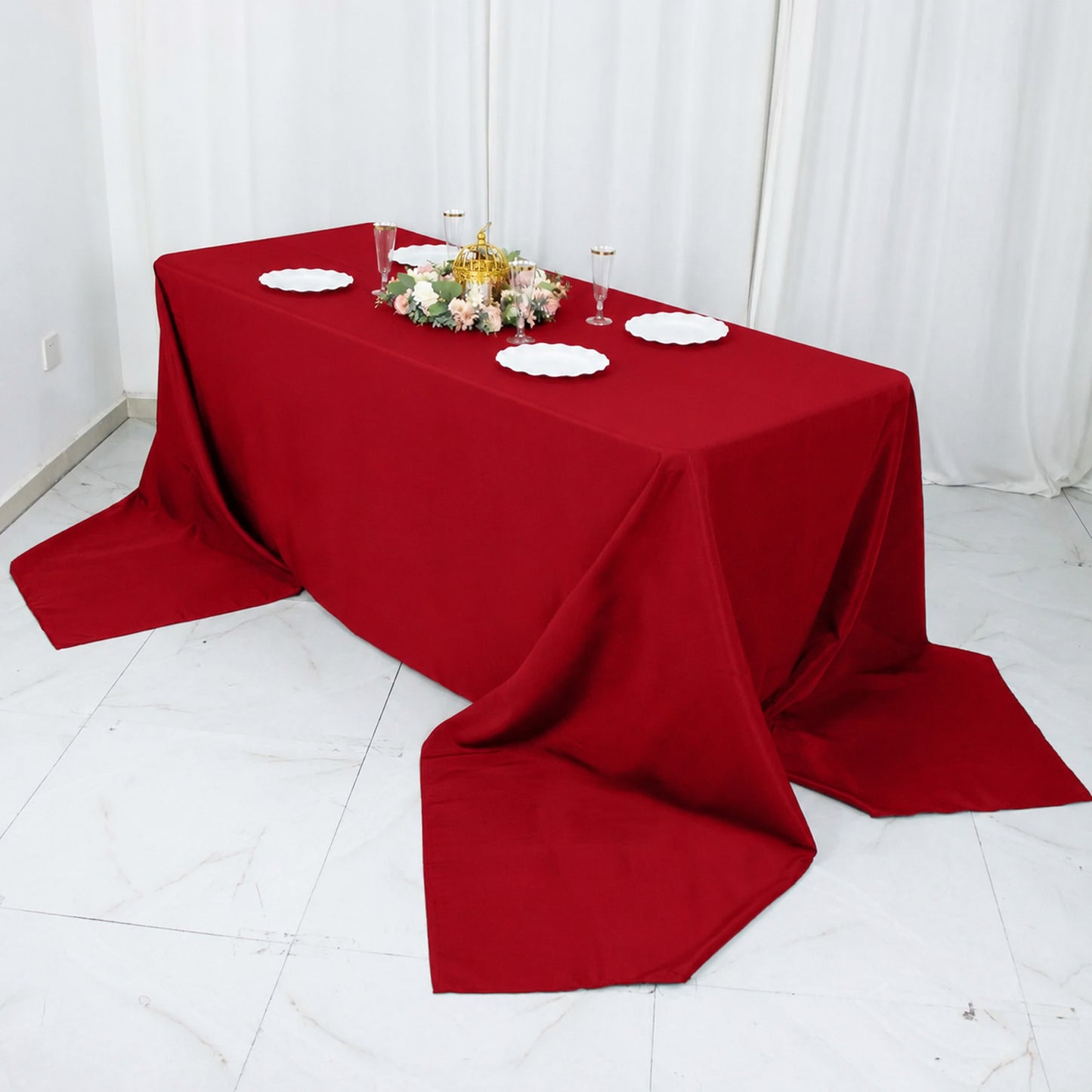 90"x156" Wine Seamless Premium Polyester Rectangular Tablecloth - 220GSM for 8 Foot Table With Floor
