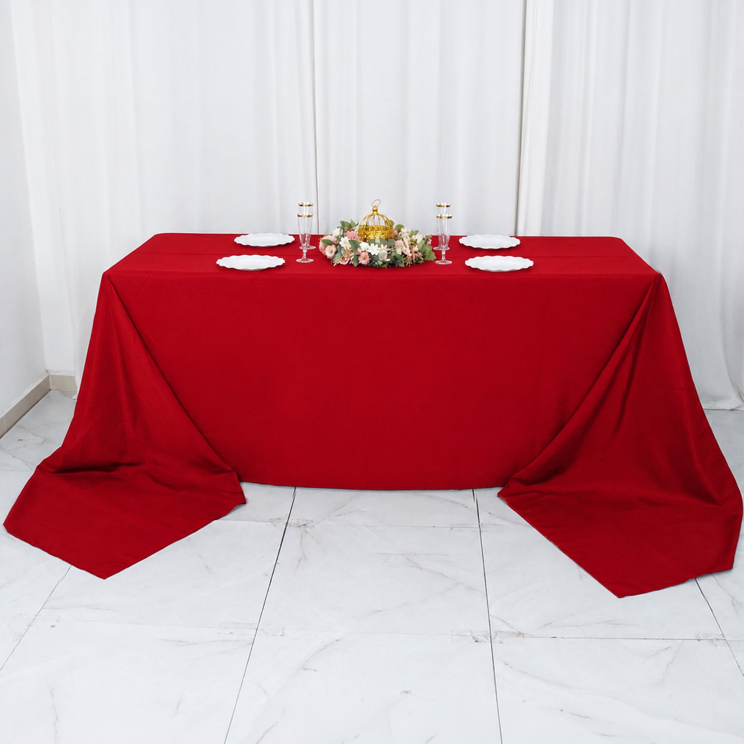 90"x156" Wine Seamless Premium Polyester Rectangular Tablecloth - 220GSM for 8 Foot Table With Floor