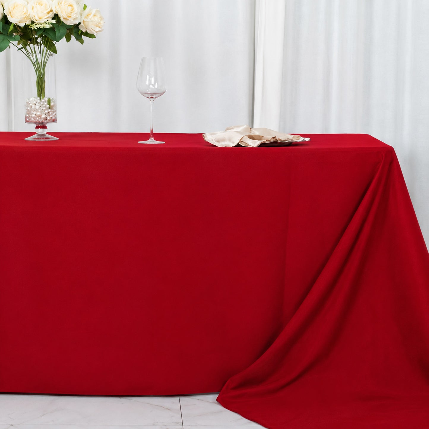 90"x156" Wine Seamless Premium Polyester Rectangular Tablecloth - 220GSM for 8 Foot Table With Floor