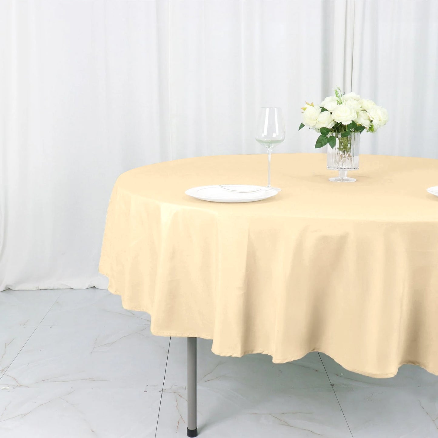 Round Beige Polyester Tablecloth 90 Inch