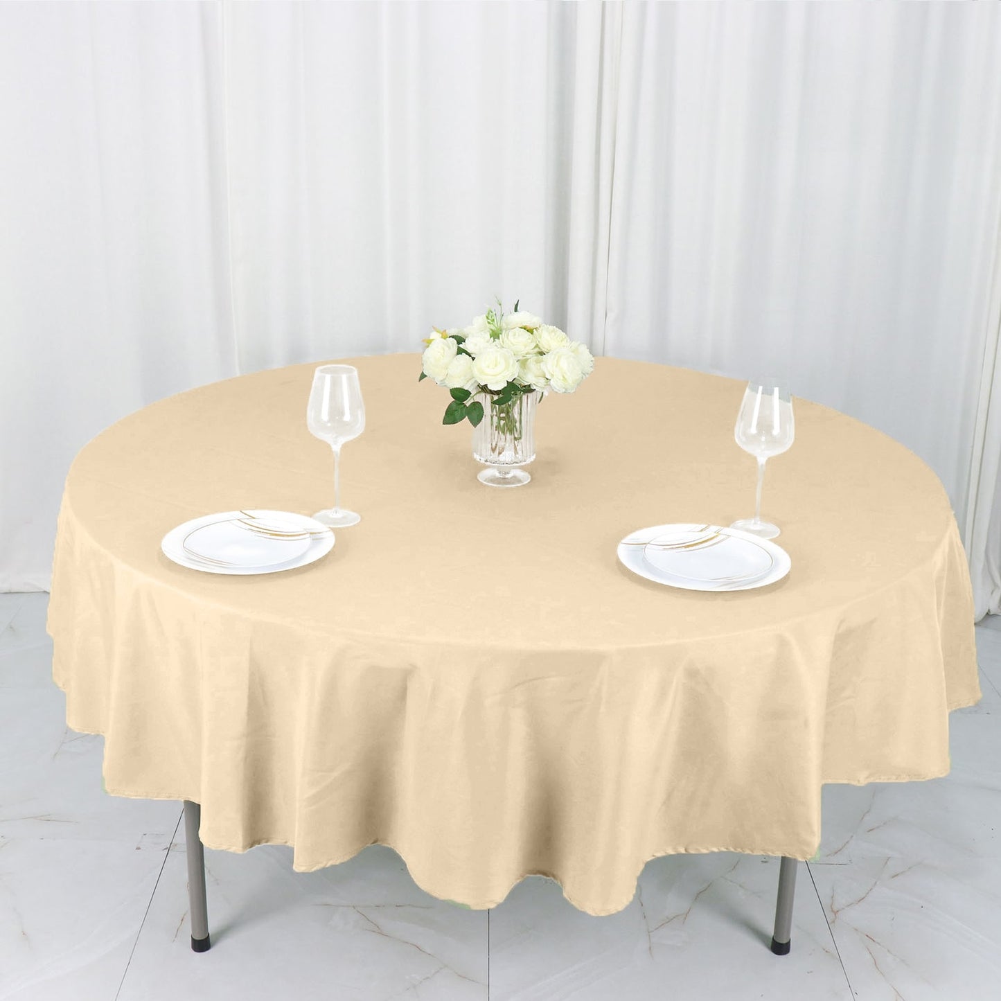 Round Polyester Tablecloth 90 Inch in Beige Color