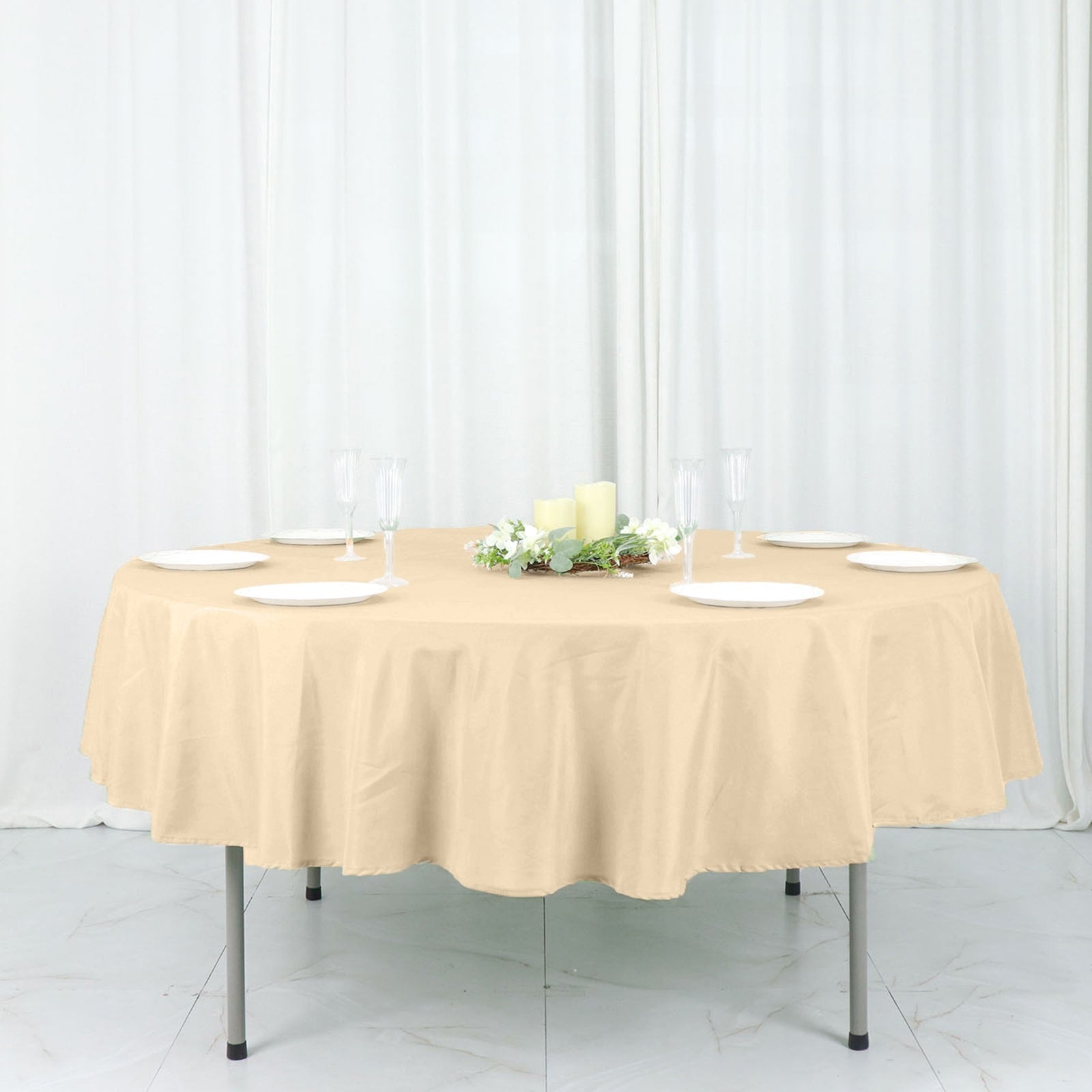 Beige Colored 90 Inch Round Polyester Tablecloth