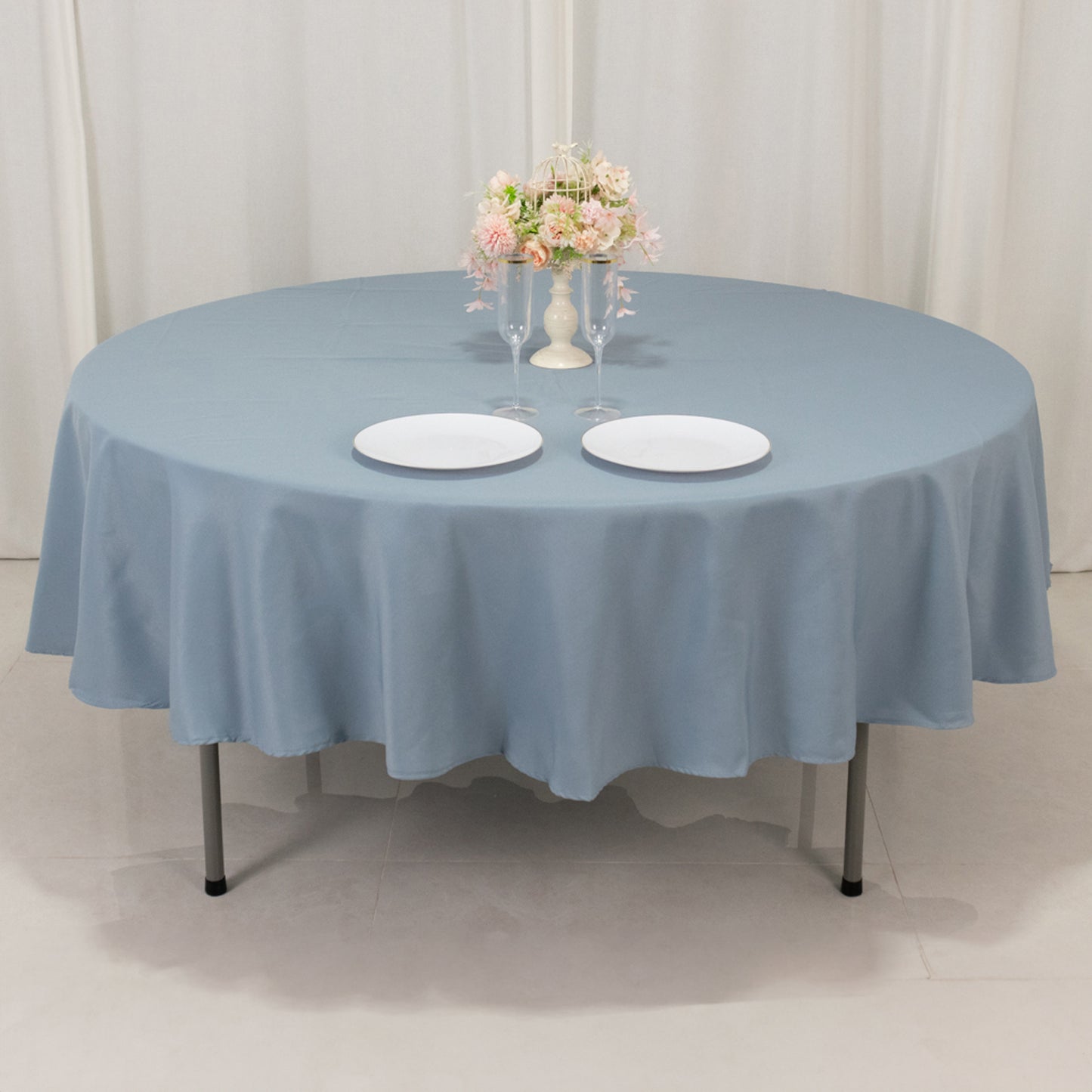 90" Dusty Blue Premium Polyester Round Tablecloth - 220GSM