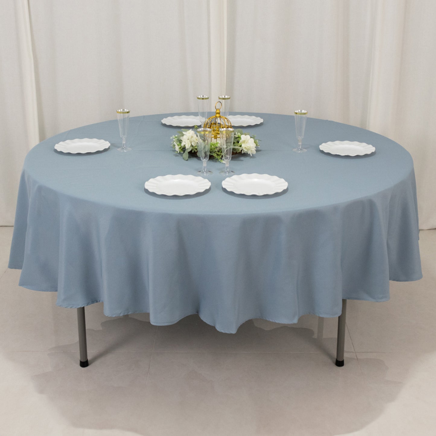 90" Dusty Blue Premium Polyester Round Tablecloth - 220GSM