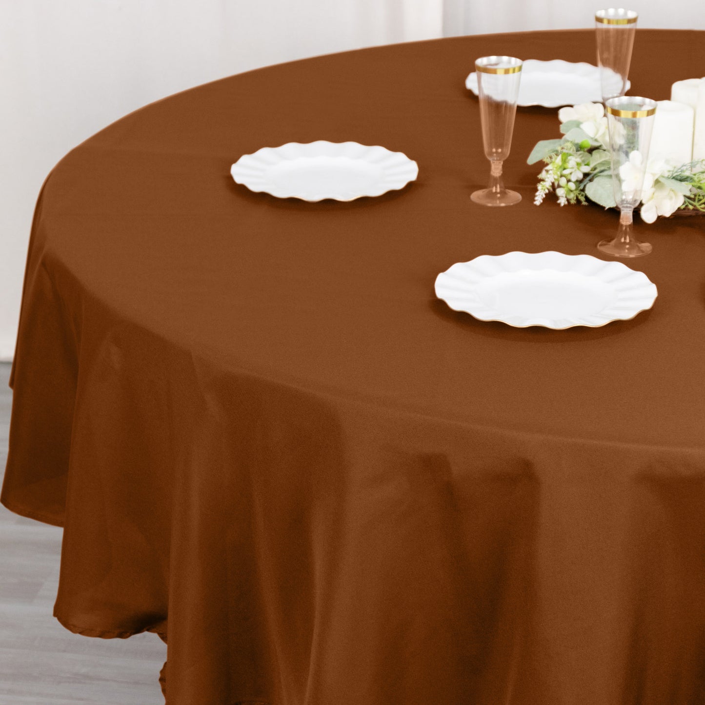 90" Cinnamon Brown Polyester Round Tablecloth