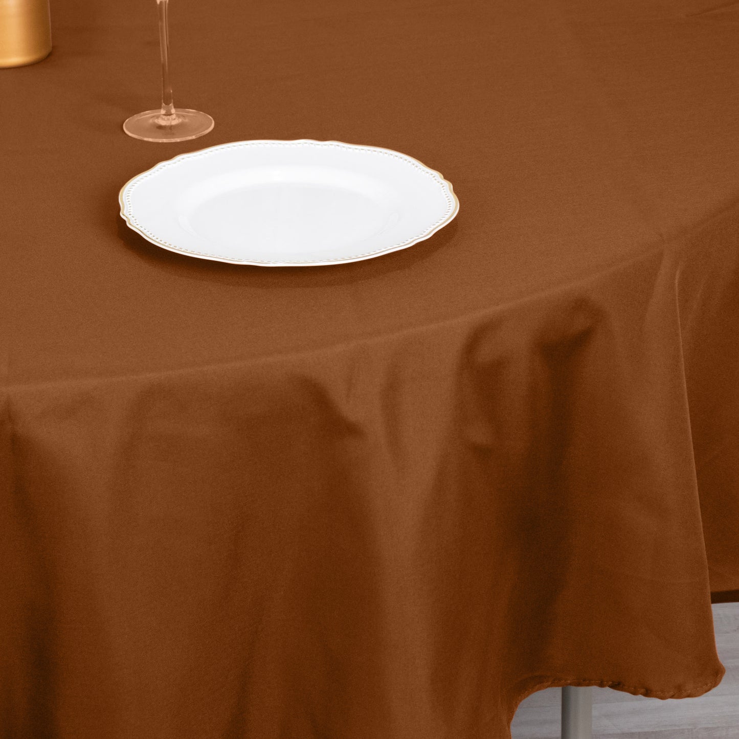 90" Cinnamon Brown Polyester Round Tablecloth