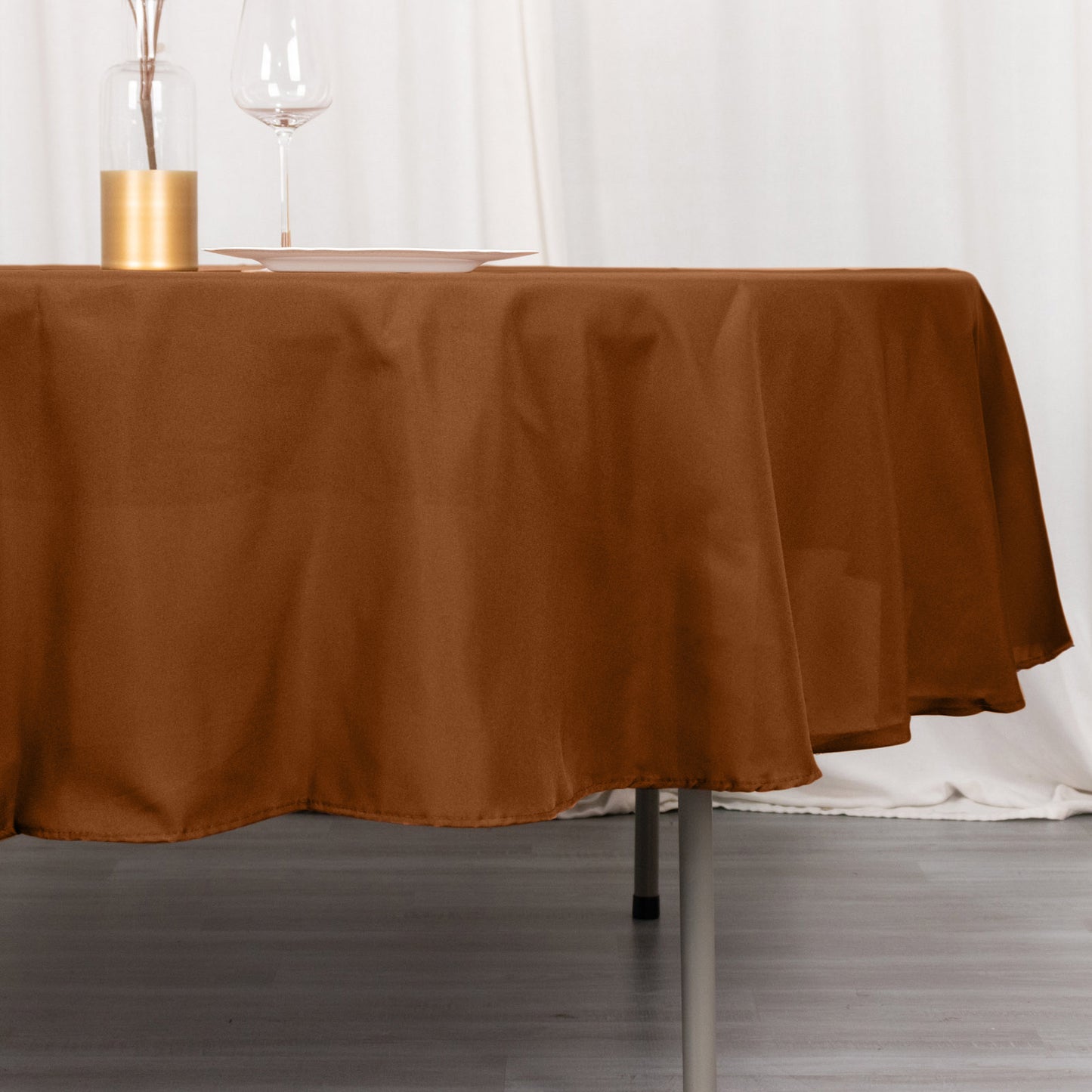 90" Cinnamon Brown Polyester Round Tablecloth