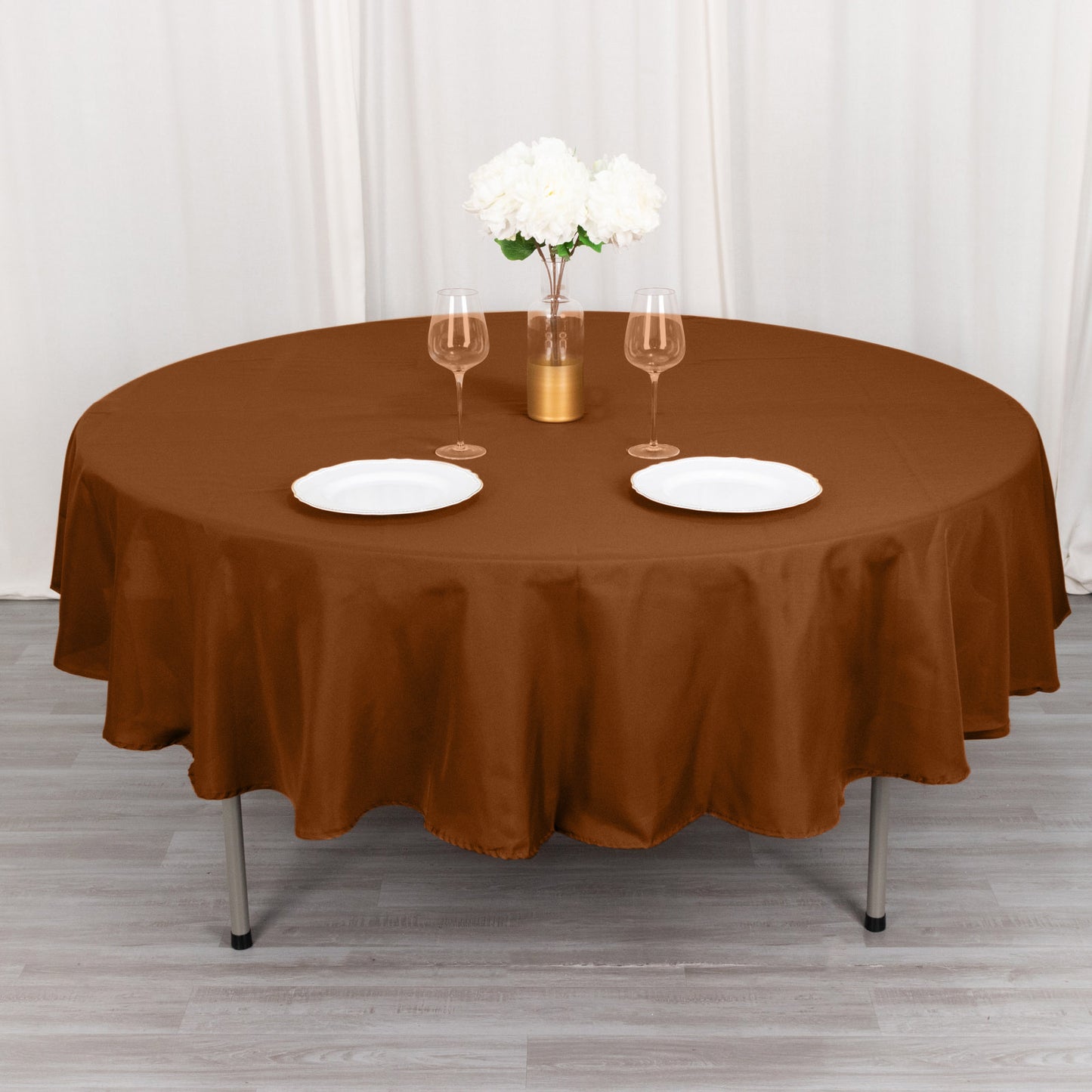 90" Cinnamon Brown Polyester Round Tablecloth