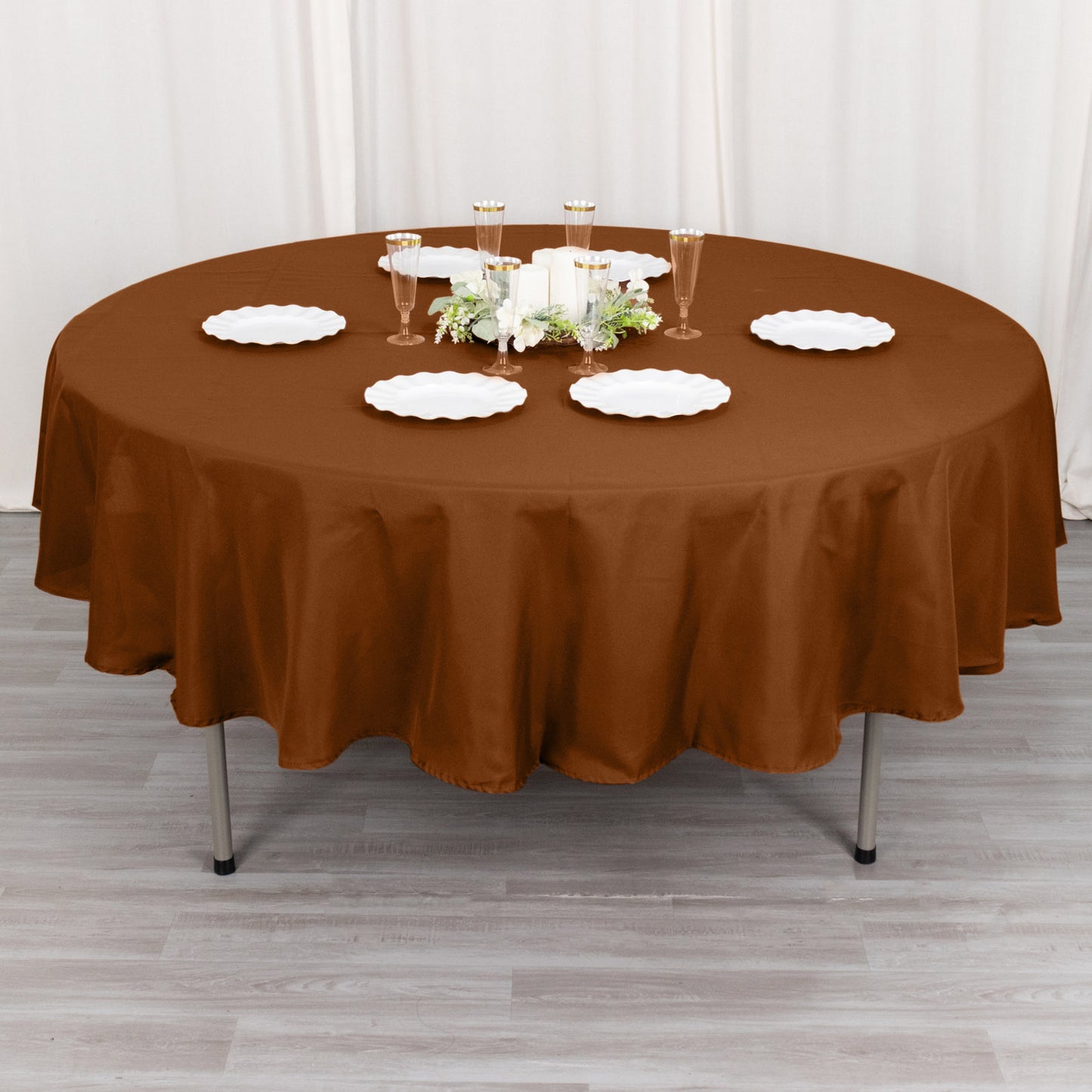 90" Cinnamon Brown Polyester Round Tablecloth