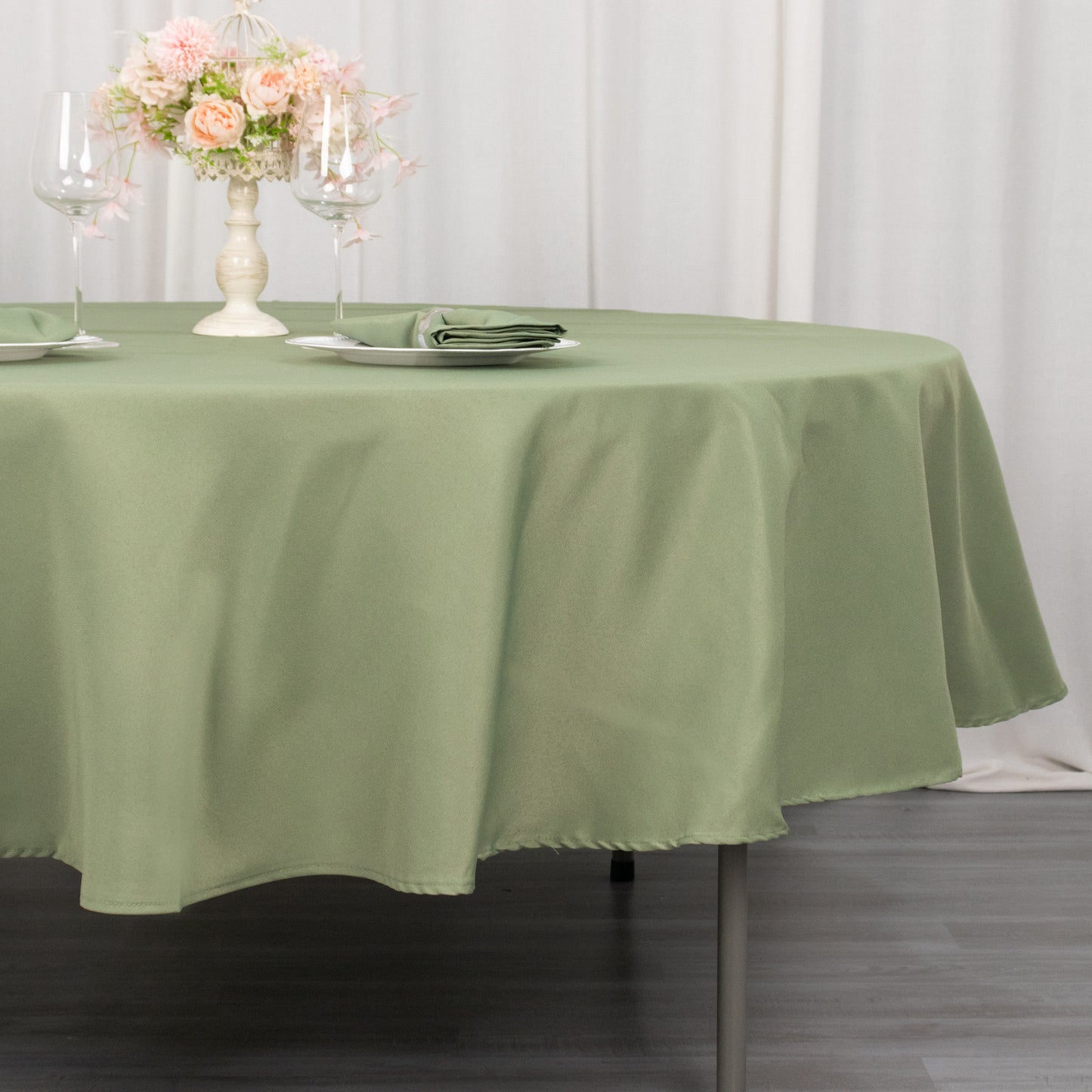 90" Dusty Sage Green Premium Polyester Round Tablecloth - 220GSM