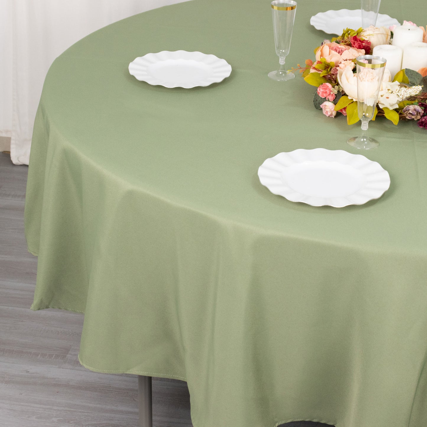 90" Dusty Sage Green Premium Polyester Round Tablecloth - 220GSM