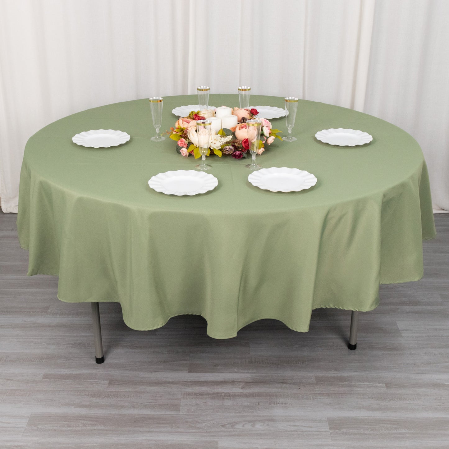 90" Dusty Sage Green Premium Polyester Round Tablecloth - 220GSM