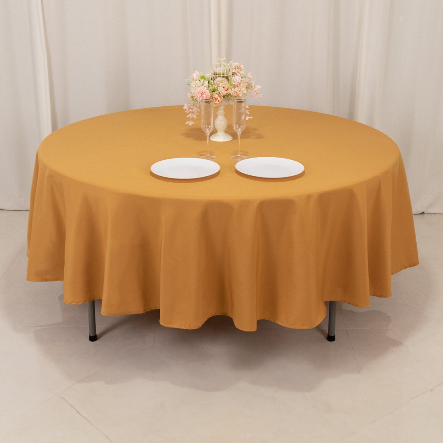 90" Gold Premium Polyester Round Tablecloth - 220GSM