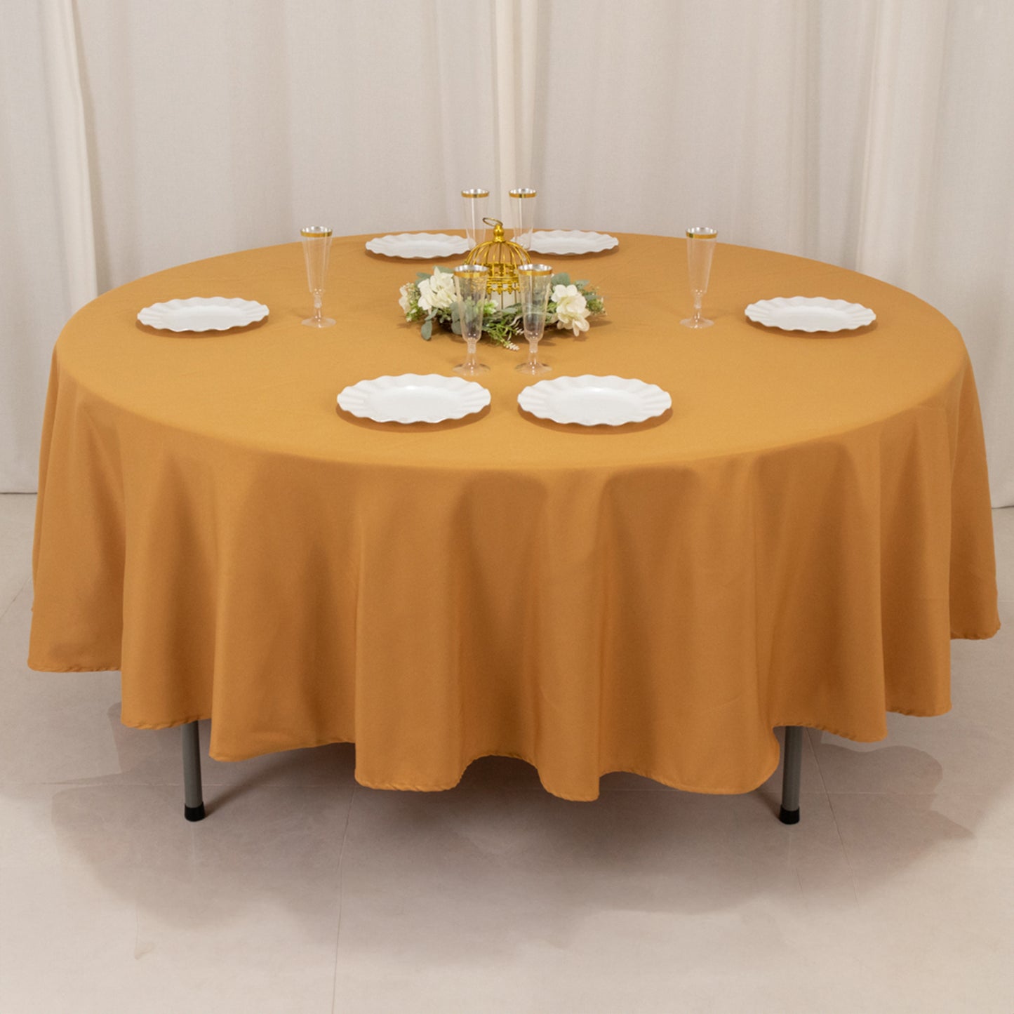 90" Gold Premium Polyester Round Tablecloth - 220GSM