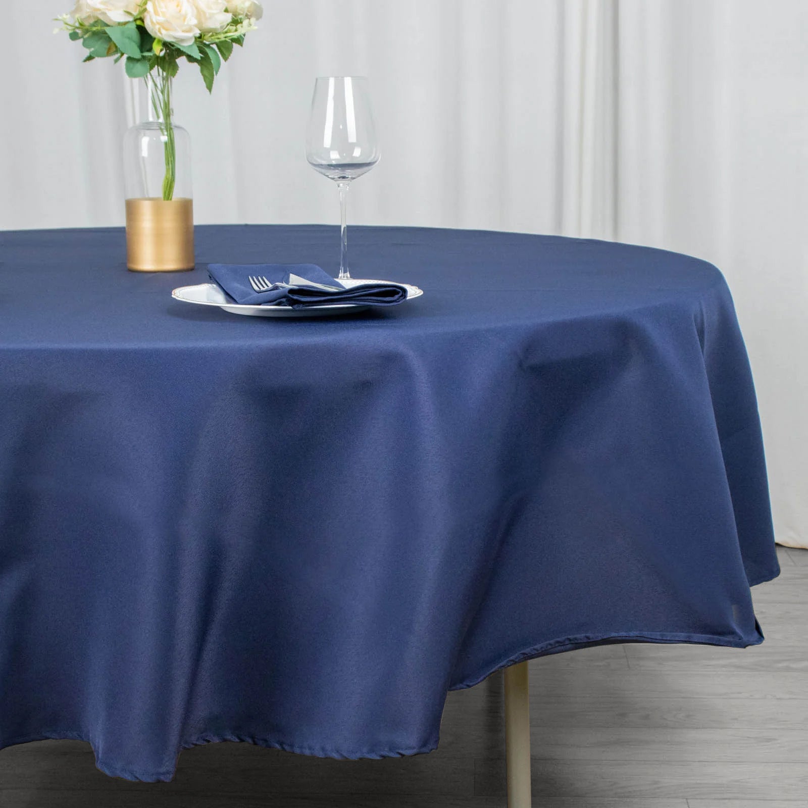 90inch Navy Blue 200 GSM Seamless Premium Polyester Round Tablecloth