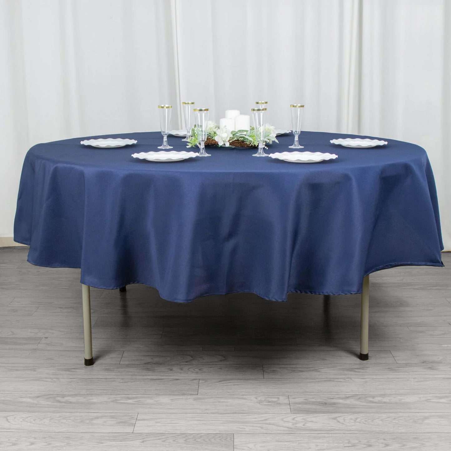 90inch Navy Blue 200 GSM Seamless Premium Polyester Round Tablecloth