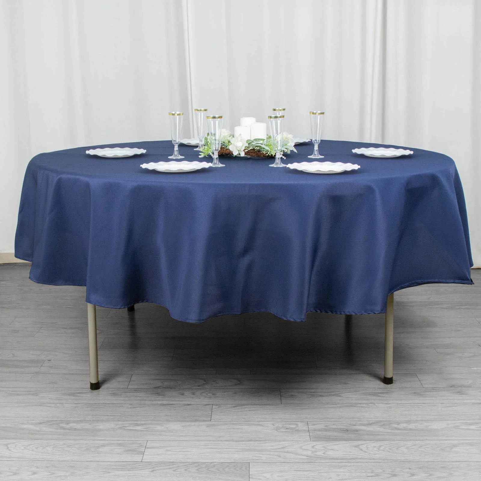 90inch Navy Blue 200 GSM Seamless Premium Polyester Round Tablecloth