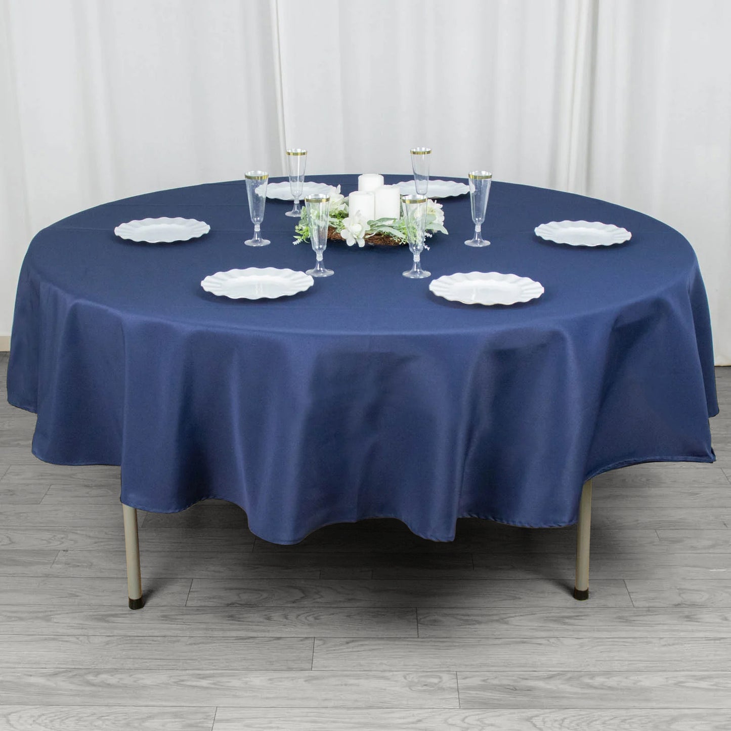 90" Navy Blue Premium Polyester Round Tablecloth - 220GSM