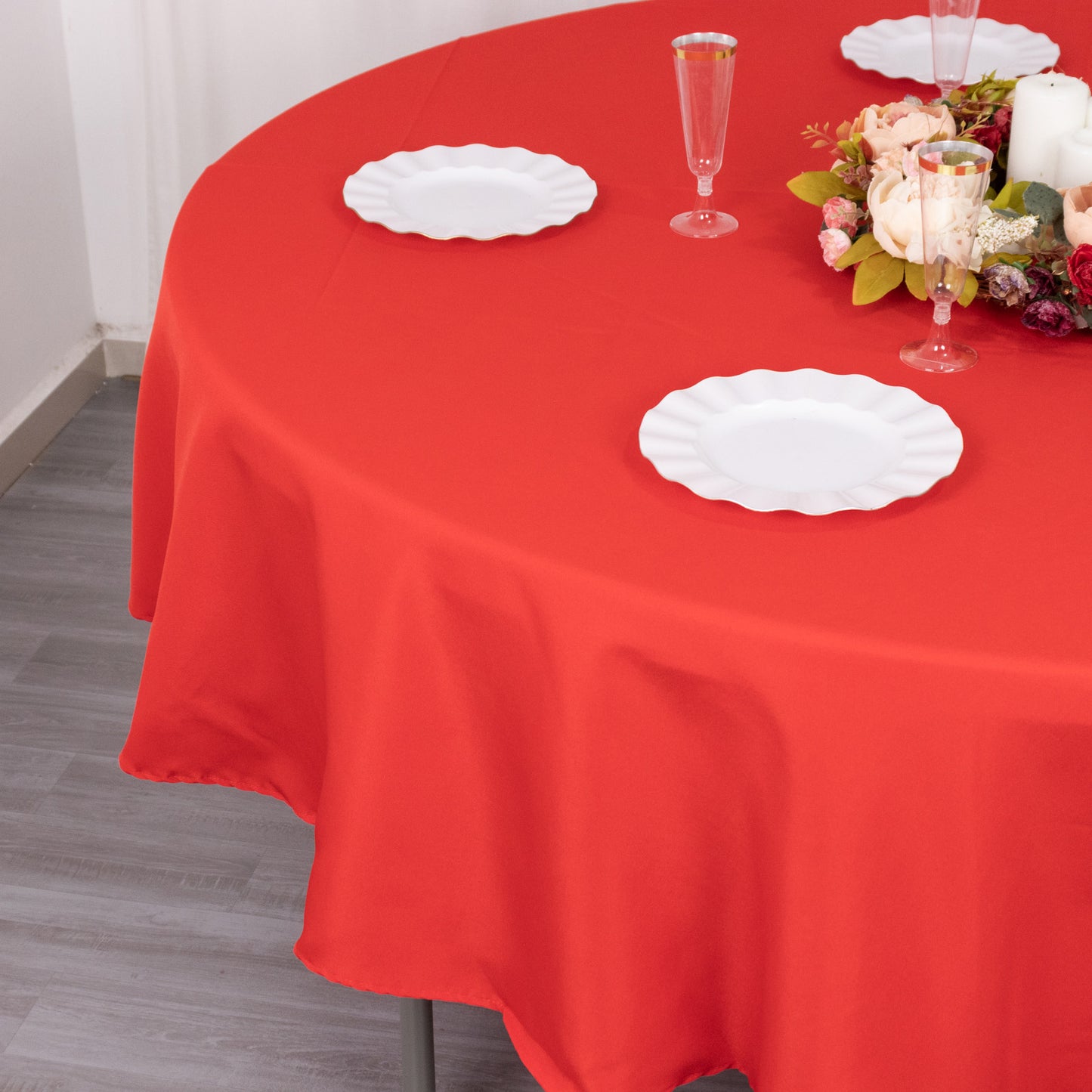 90" Red Premium Polyester Round Tablecloth - 220GSM