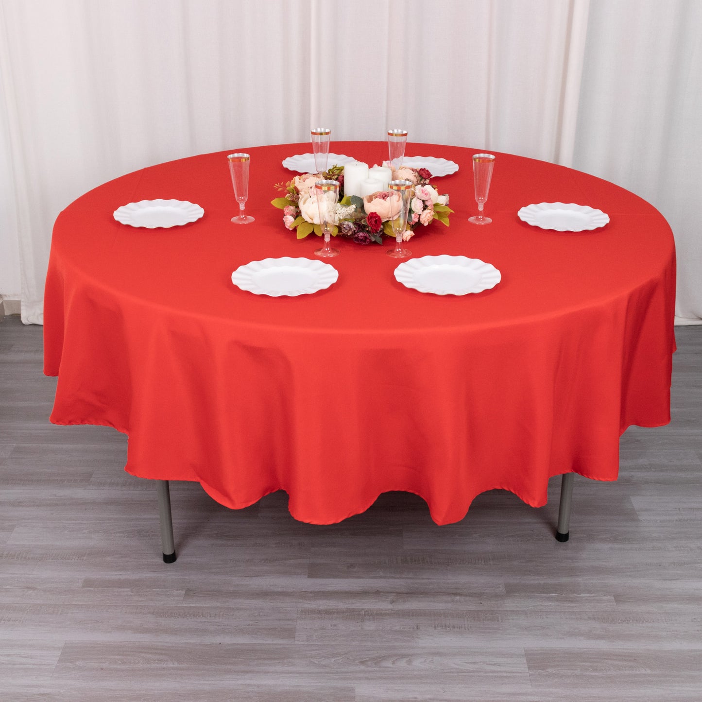 90" Red Premium Polyester Round Tablecloth - 220GSM