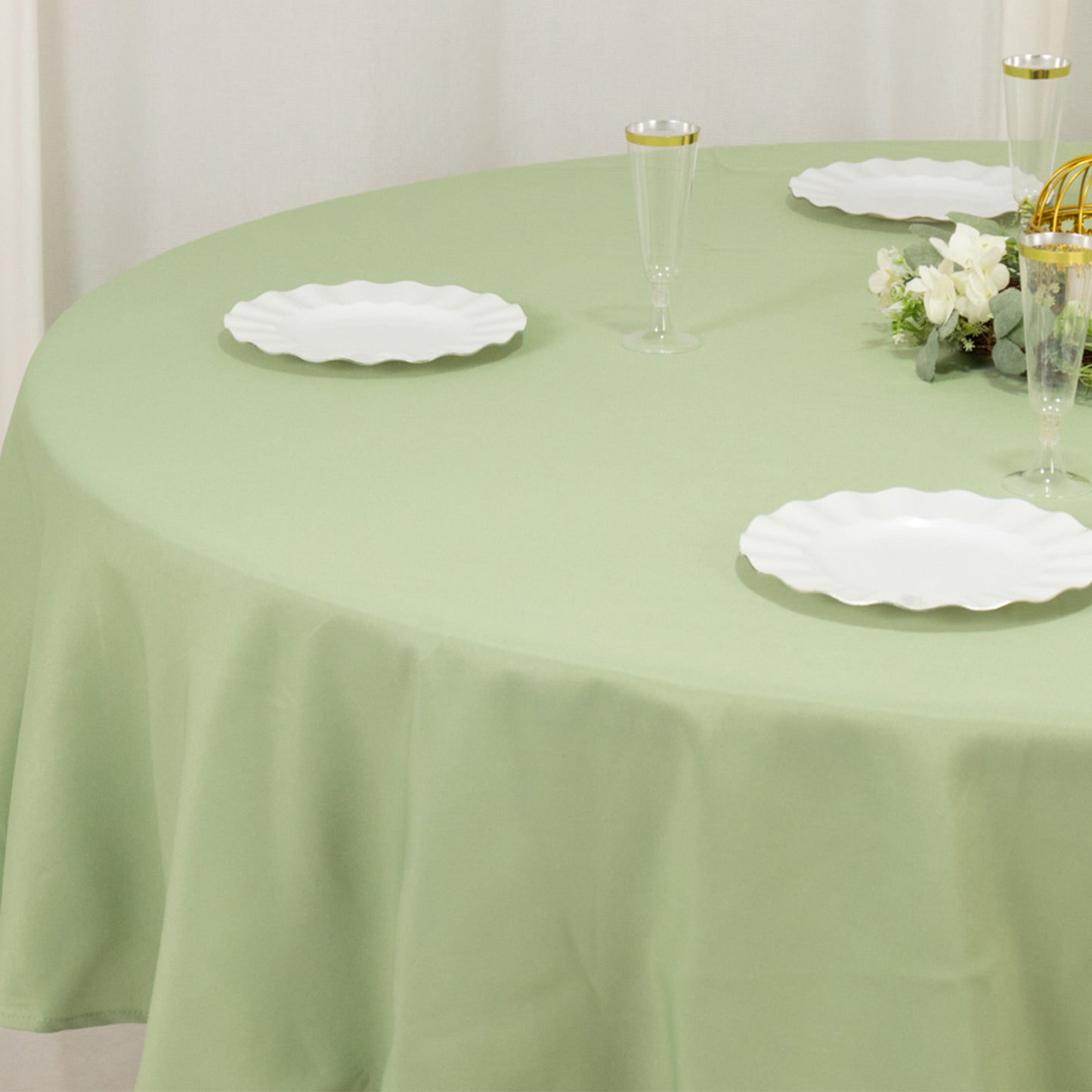 90" Sage Green Premium Polyester Round Tablecloth - 220GSM