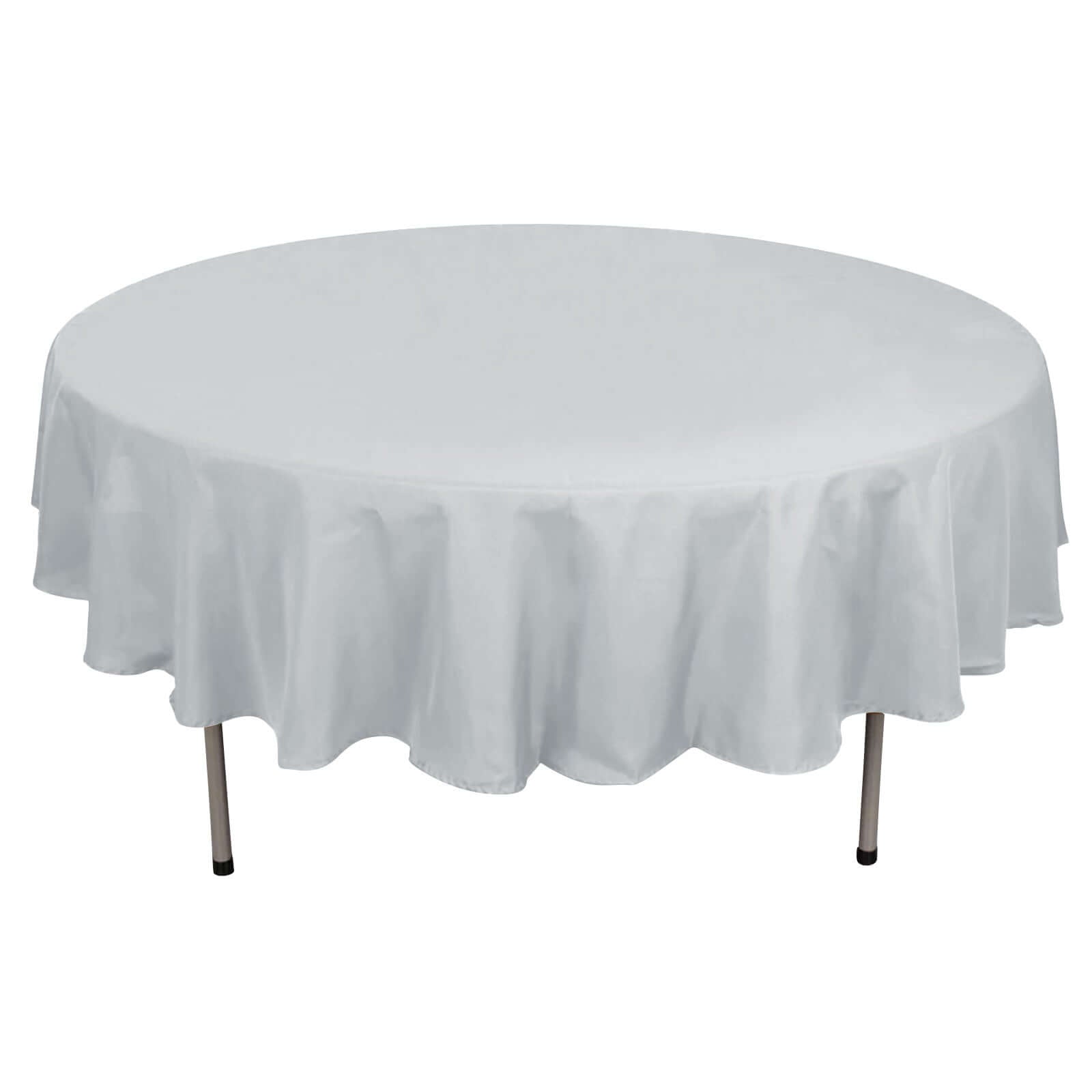 90 Inch Round Silver Polyester Tablecloth