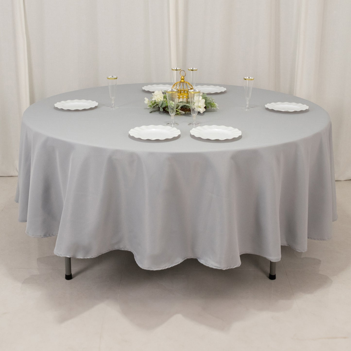 90" Silver Premium Polyester Round Tablecloth - 220GSM