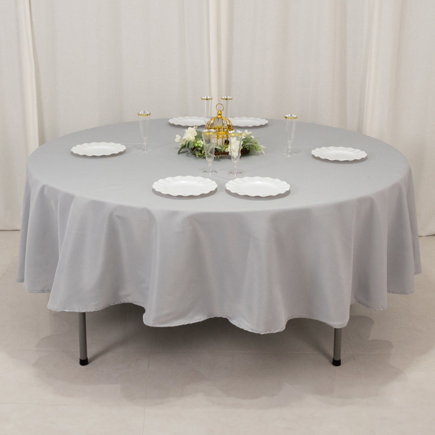 90" Silver Premium Polyester Round Tablecloth - 220GSM