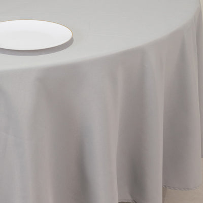 Wrinkle-Resistant Silver Polyester Round Tablecloth