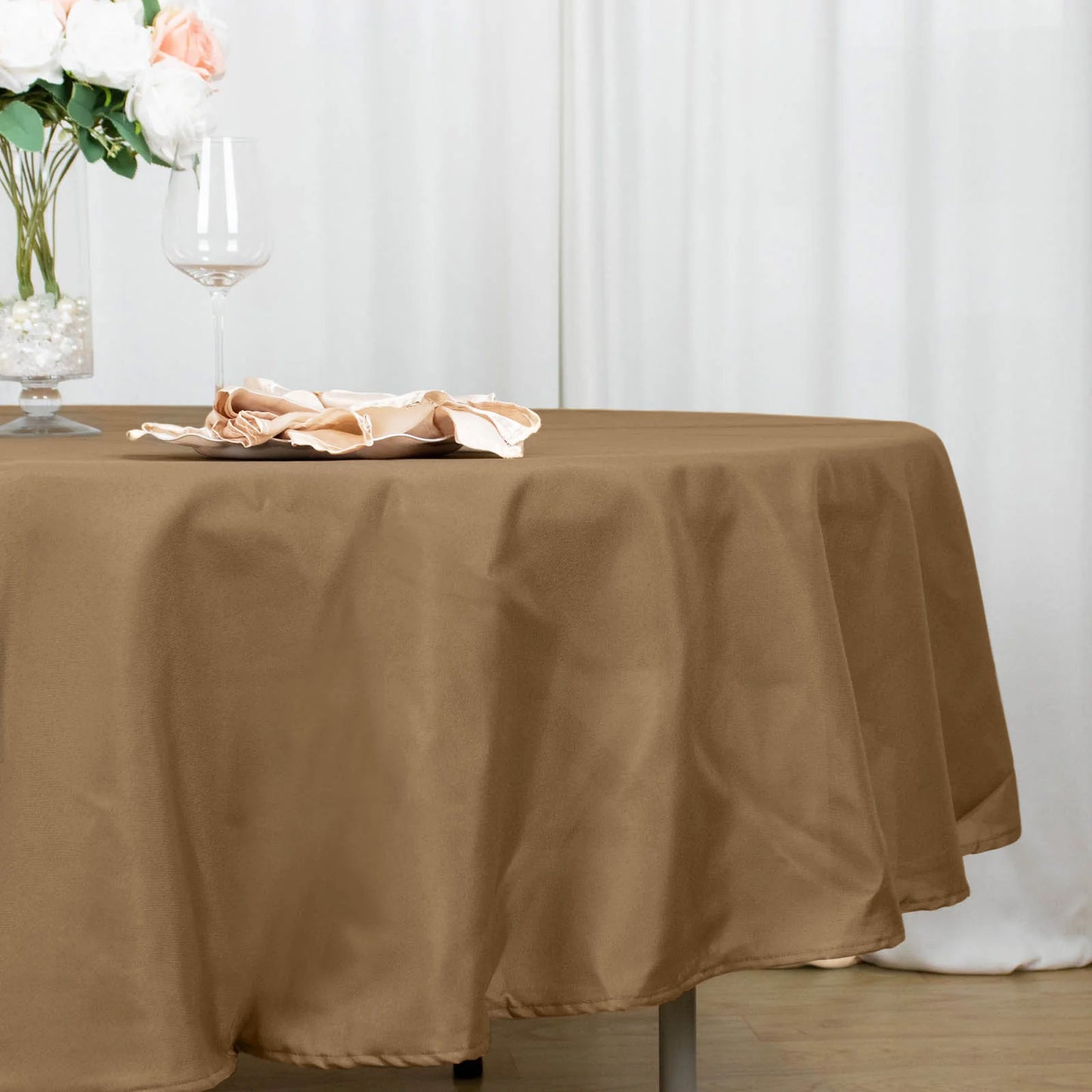 90" Taupe Polyester Round Tablecloth