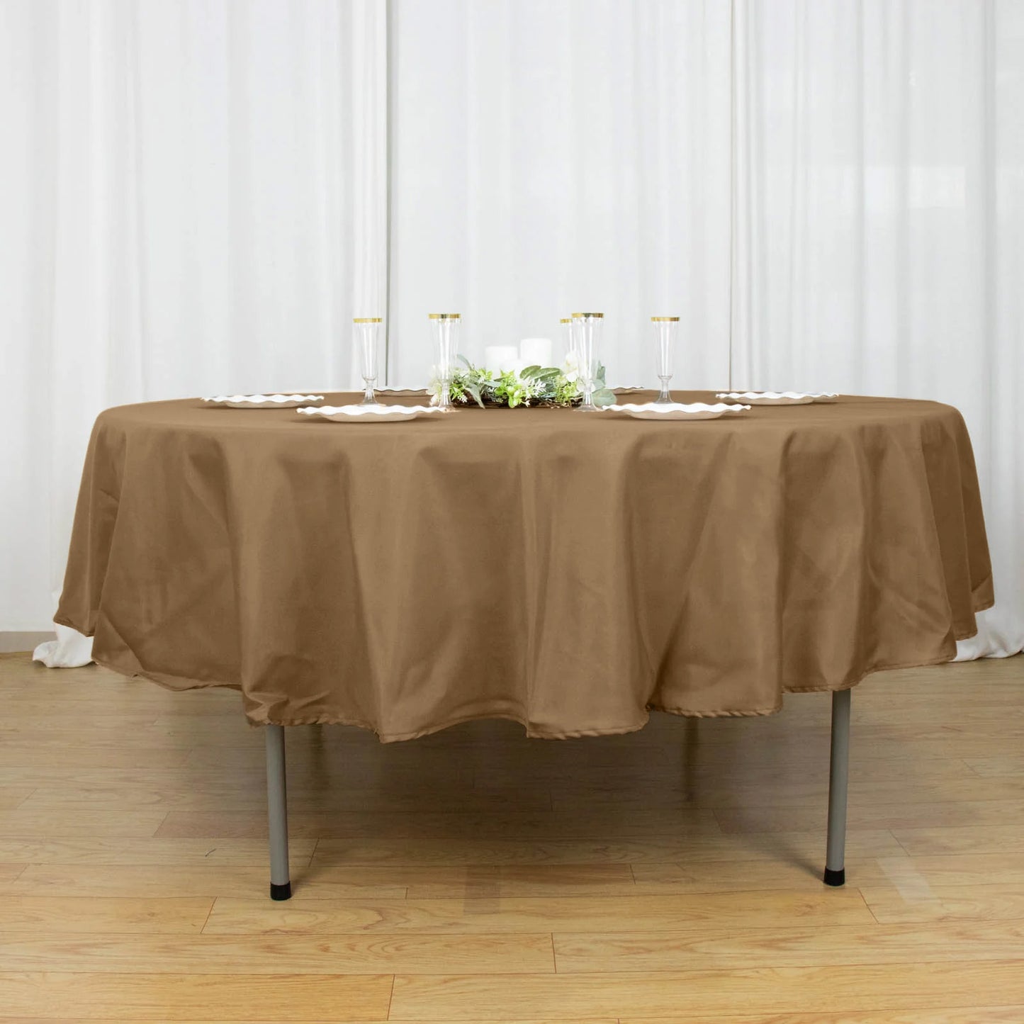 90" Taupe Polyester Round Tablecloth