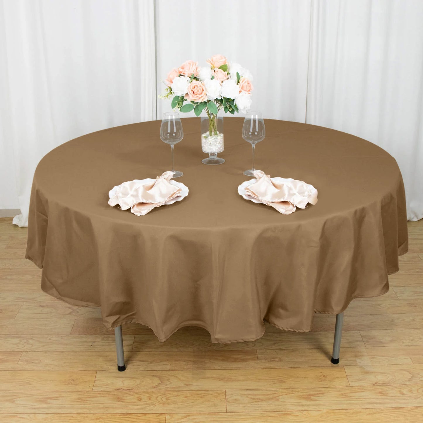 90" Taupe Polyester Round Tablecloth