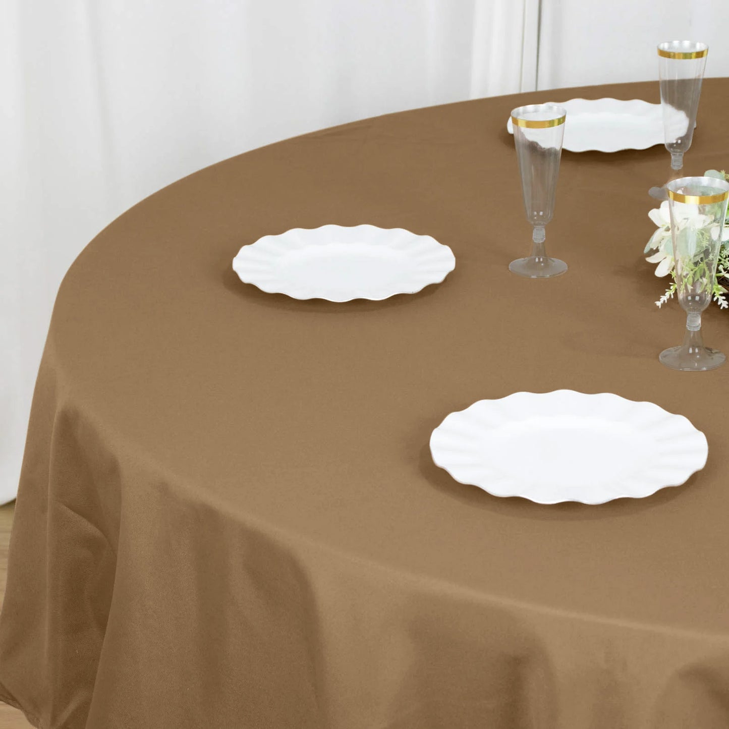 90" Taupe Polyester Round Tablecloth