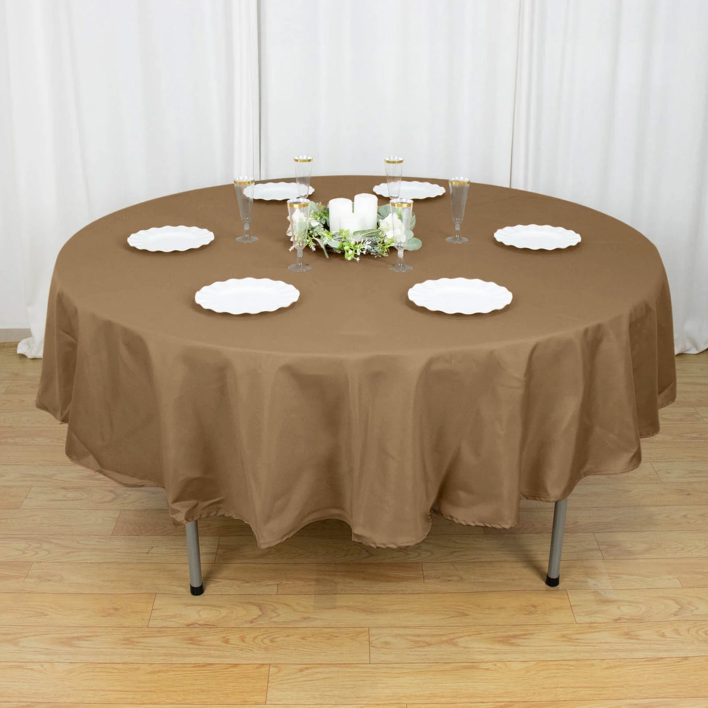 90" Taupe Polyester Round Tablecloth