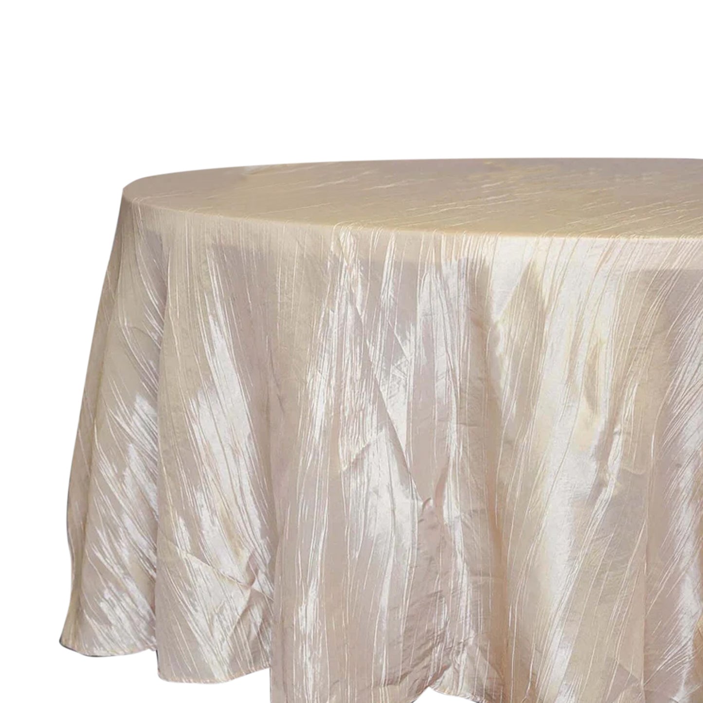 120" Beige Seamless Accordion Crinkle Taffeta Round Tablecloth