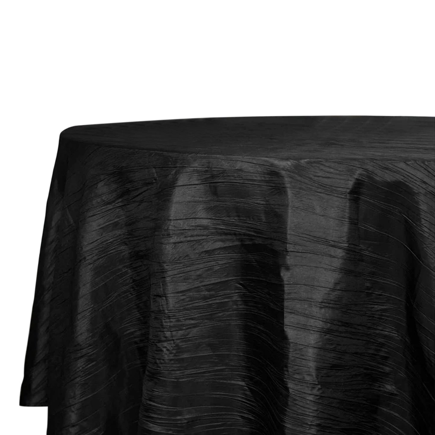 120" Black Seamless Accordion Crinkle Taffeta Round Tablecloth