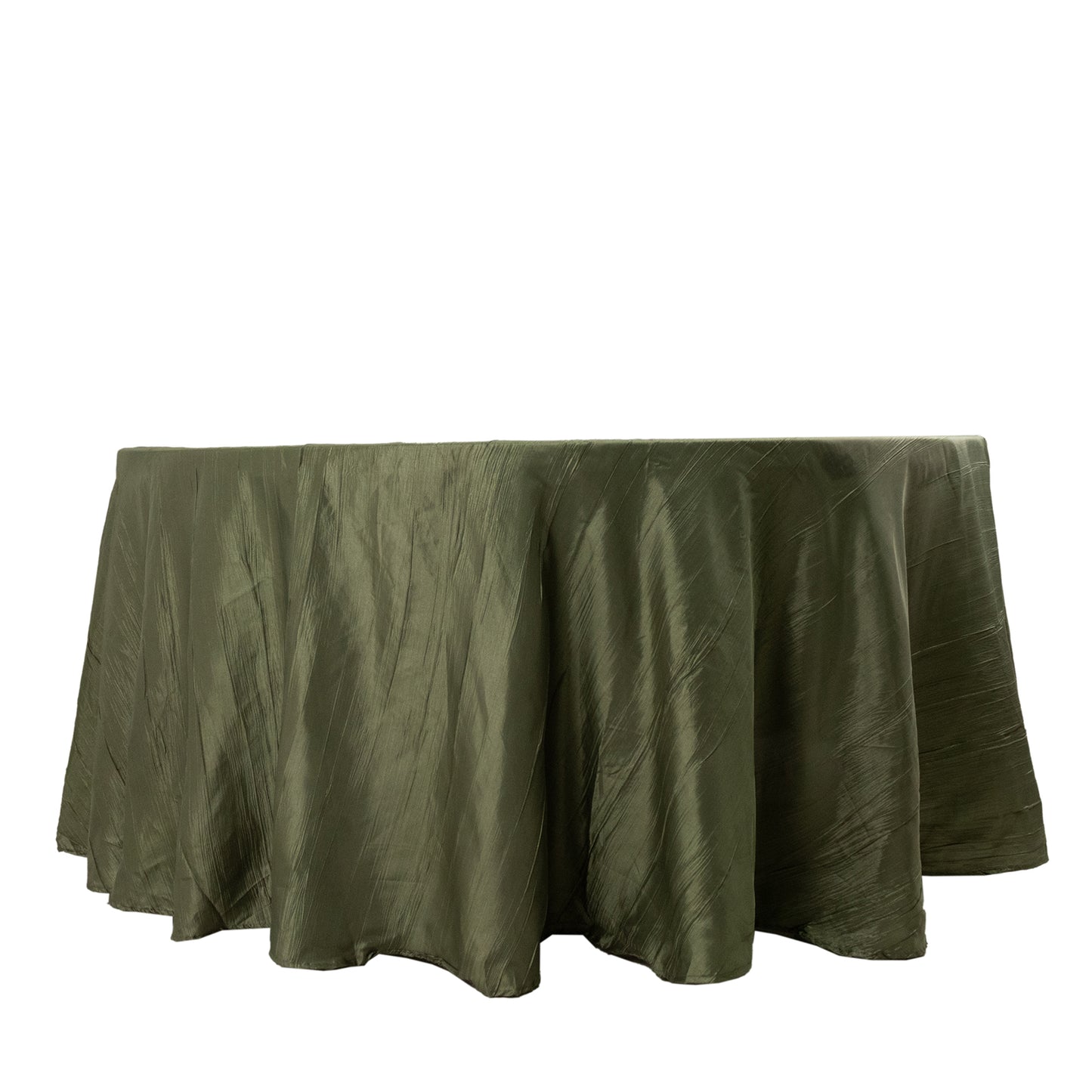 120" Dusty Sage Green Accordion Crinkle Taffeta Round Tablecloth Seamless for 5 Foot Table With Floor-Length Drop