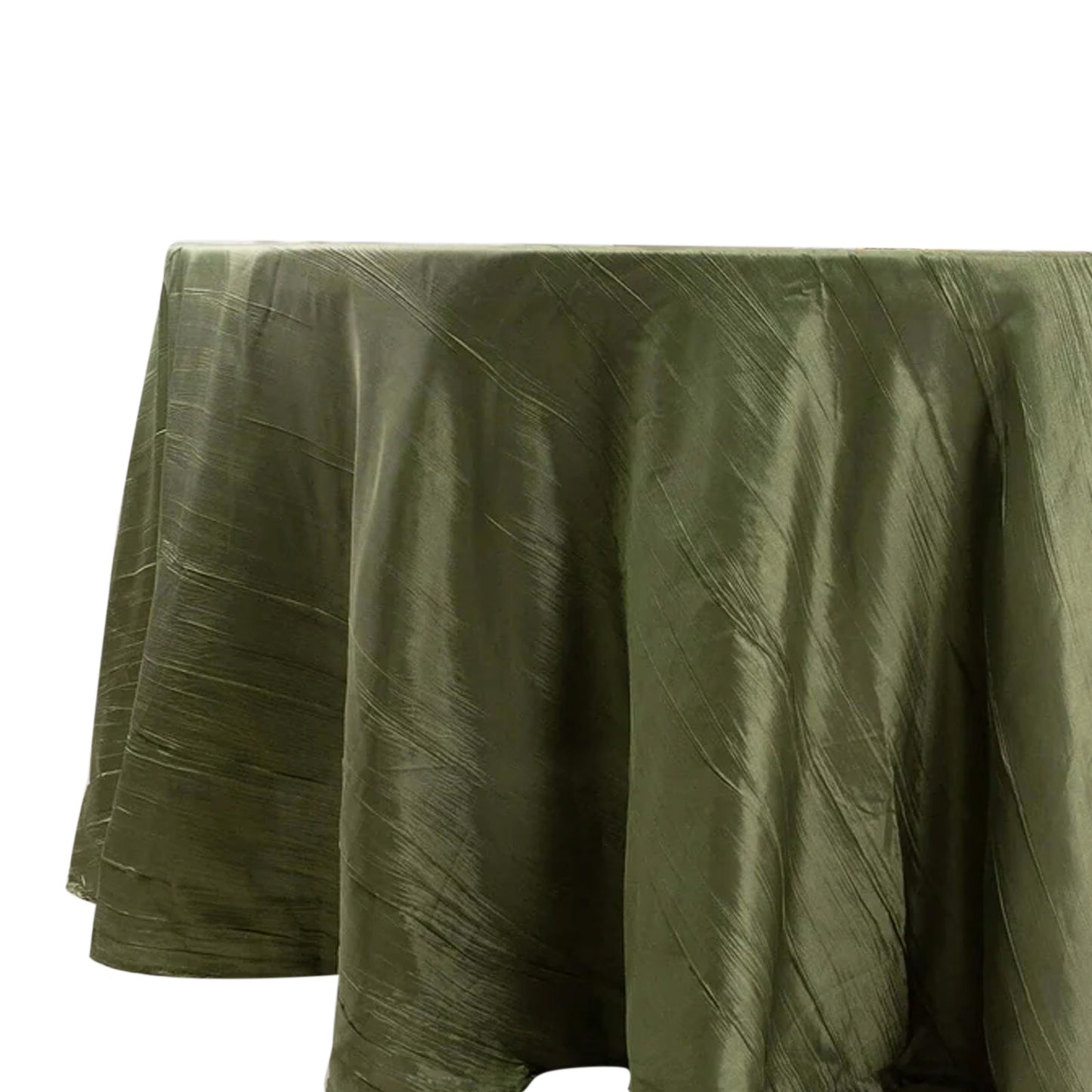 120" Dusty Sage Green Accordion Crinkle Taffeta Round Tablecloth Seamless for 5 Foot Table With Floor-Length Drop