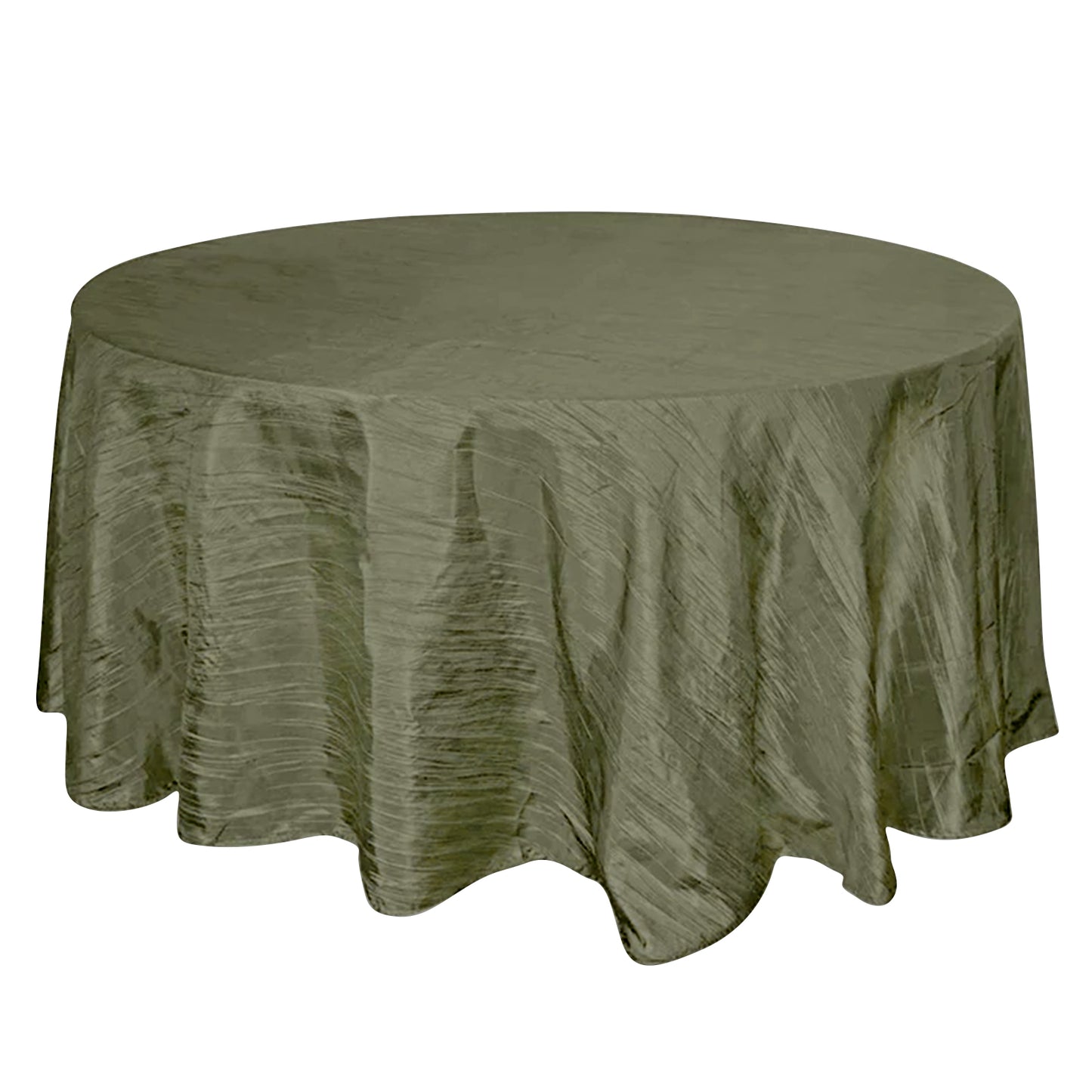 120" Dusty Sage Green Accordion Crinkle Taffeta Round Tablecloth Seamless for 5 Foot Table With Floor-Length Drop