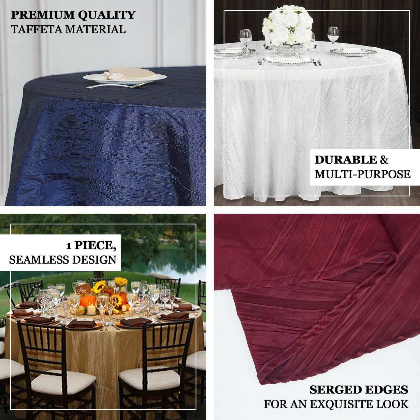 120" Fuchsia Seamless Accordion Crinkle Taffeta Round Tablecloth