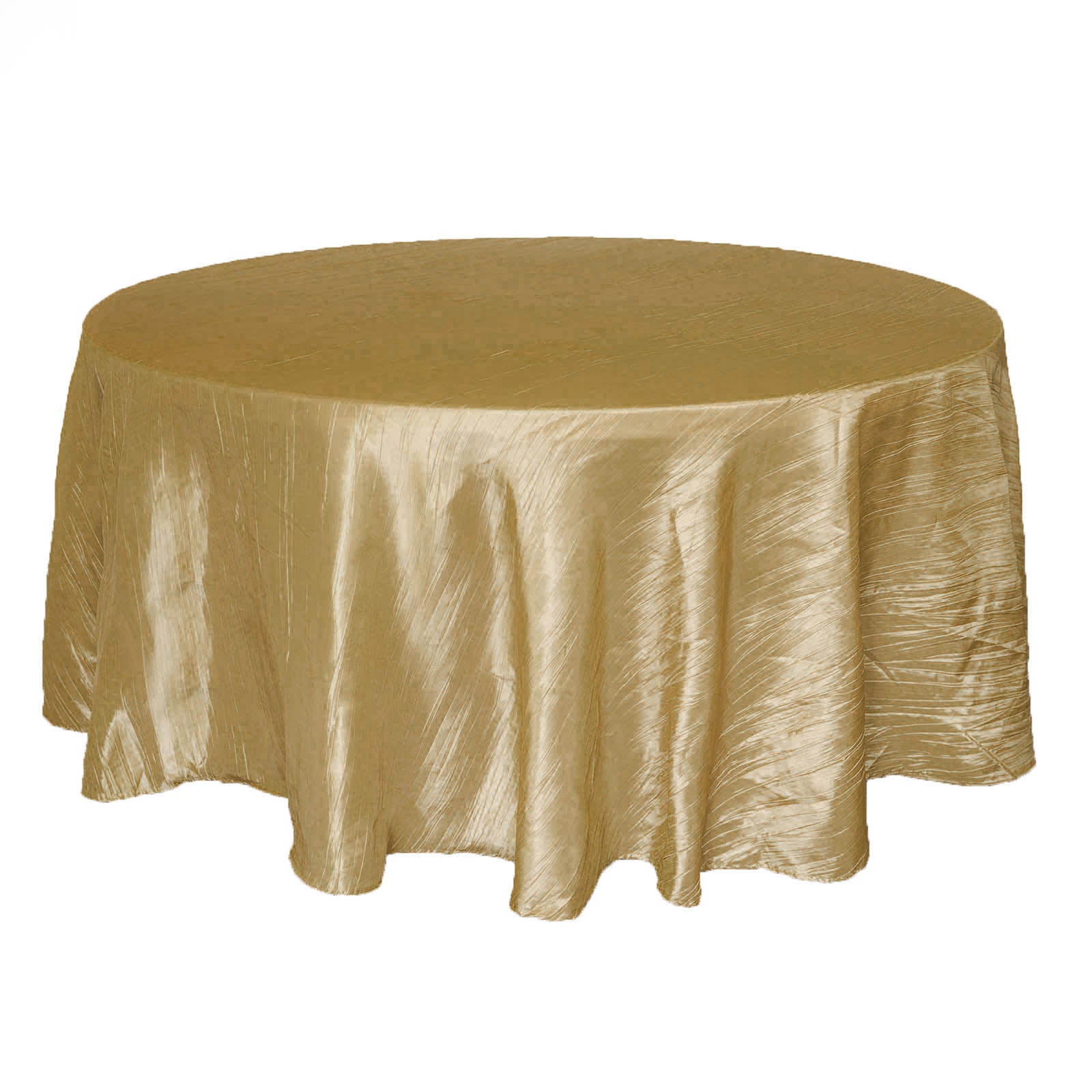 120 Inch Gold Accordion Crinkle Taffeta Fabric Round Tablecloth