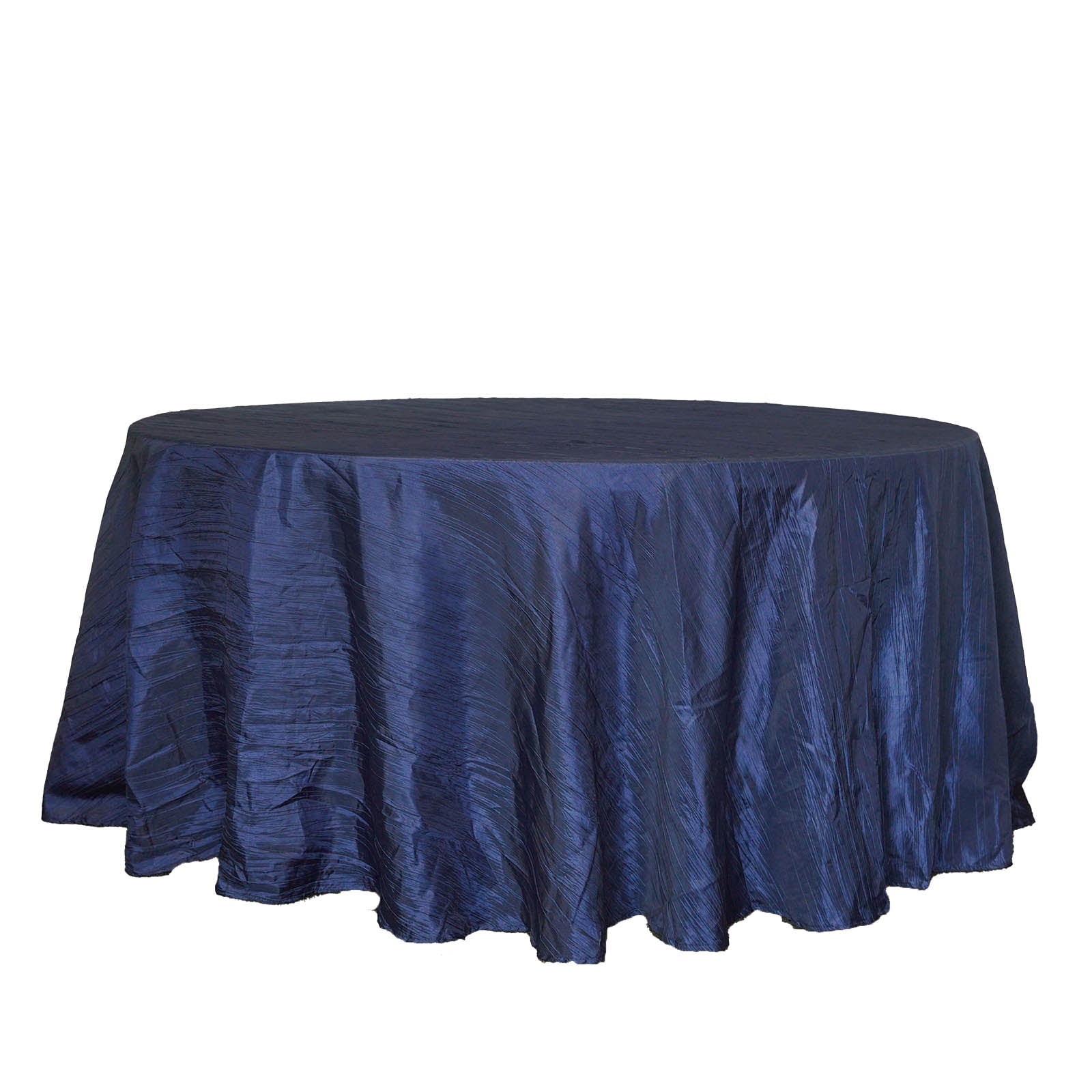 Round Tablecloth 120 Inch Navy Blue Accordion Crinkle Taffeta Fabric