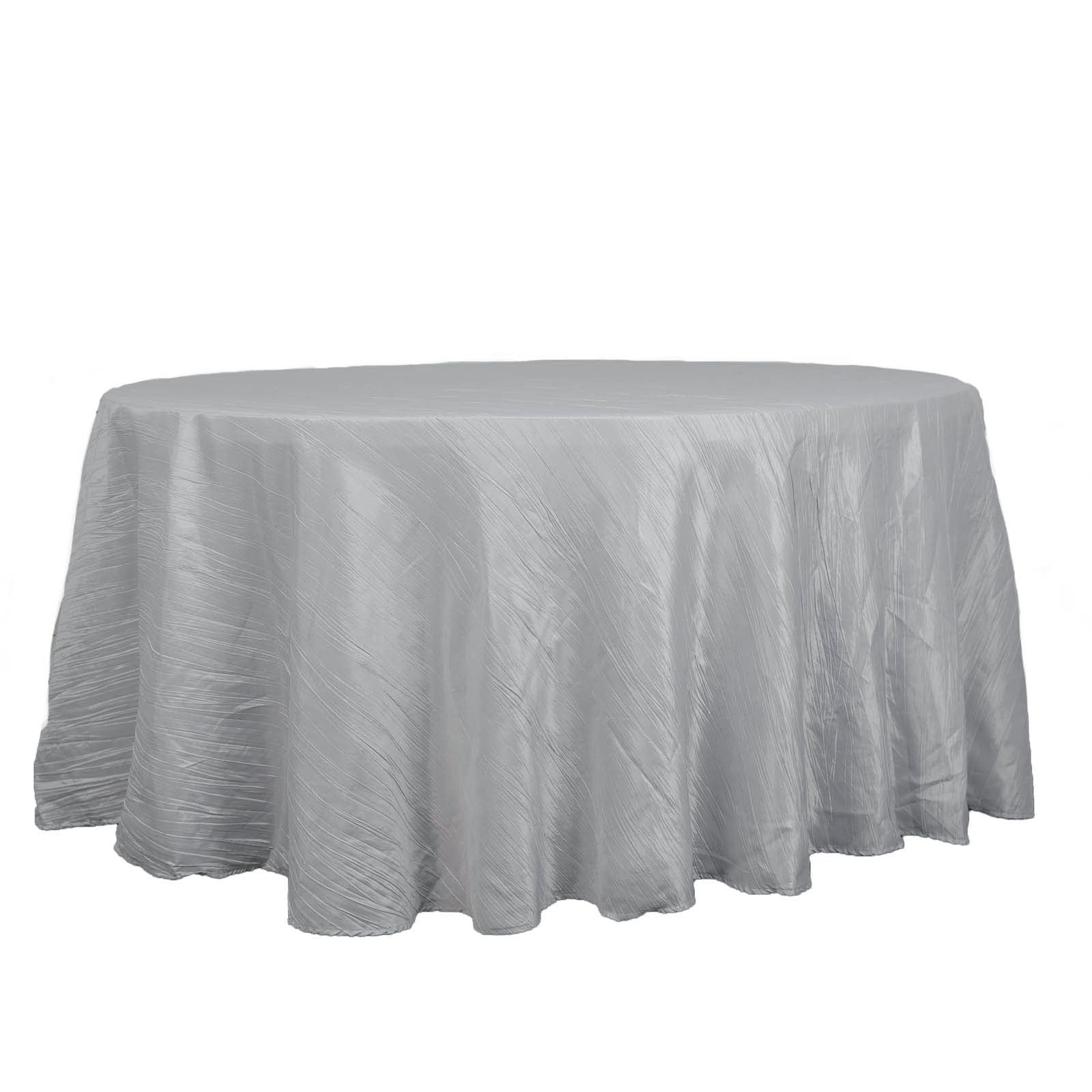 Round Tablecloth 120 Inch Silver Accordion Crinkle Taffeta Fabric